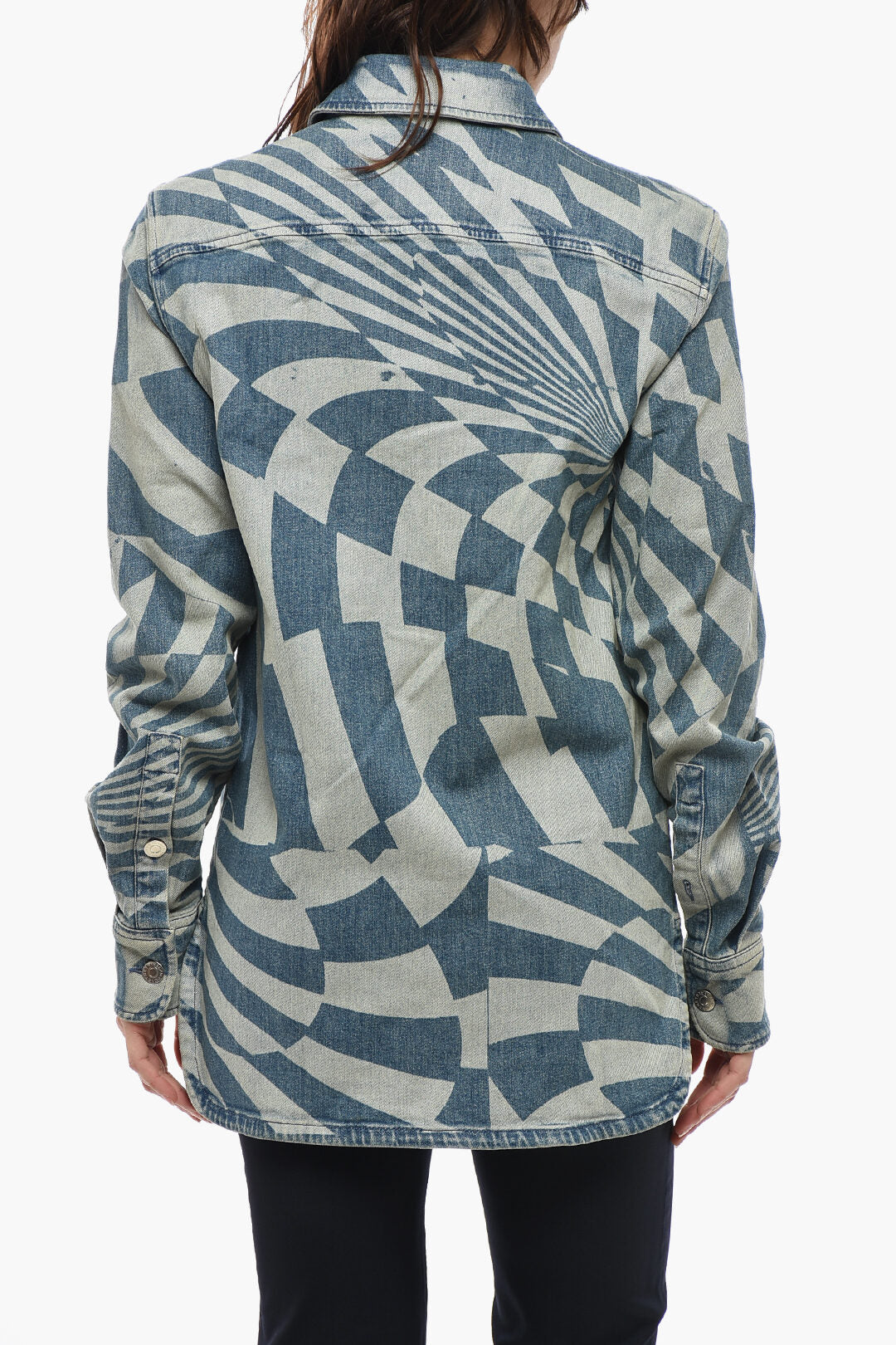 Stella McCartney 2405~ED CURTIS X STELLA MCCARTNEY Denim Overshirt with Optical Laser Pattern, view 2