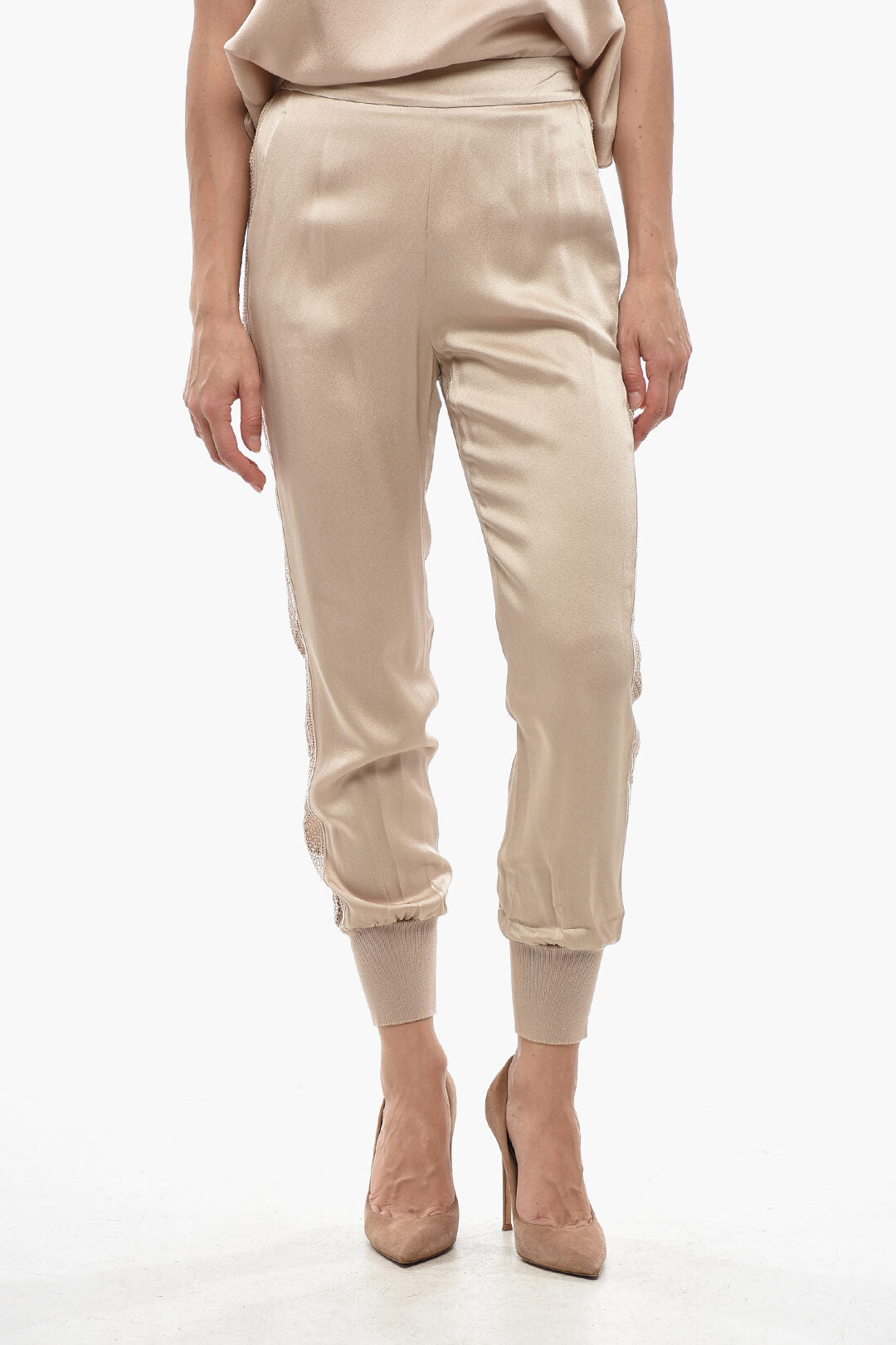 Stella McCartney 2500~Satin Trousers JULIA With See-Through Side Stripes and Cuffs