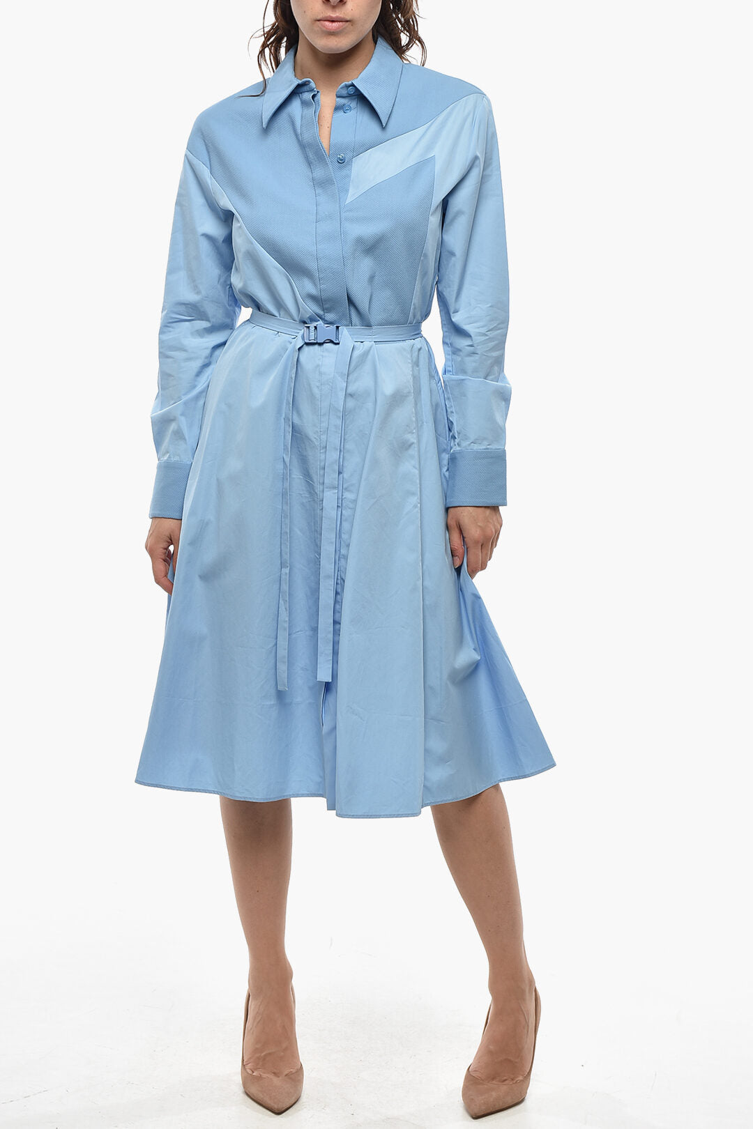 Stella McCartney 2405~Cotton Shirtdress MIA with Honeycomb Pattern and Belt