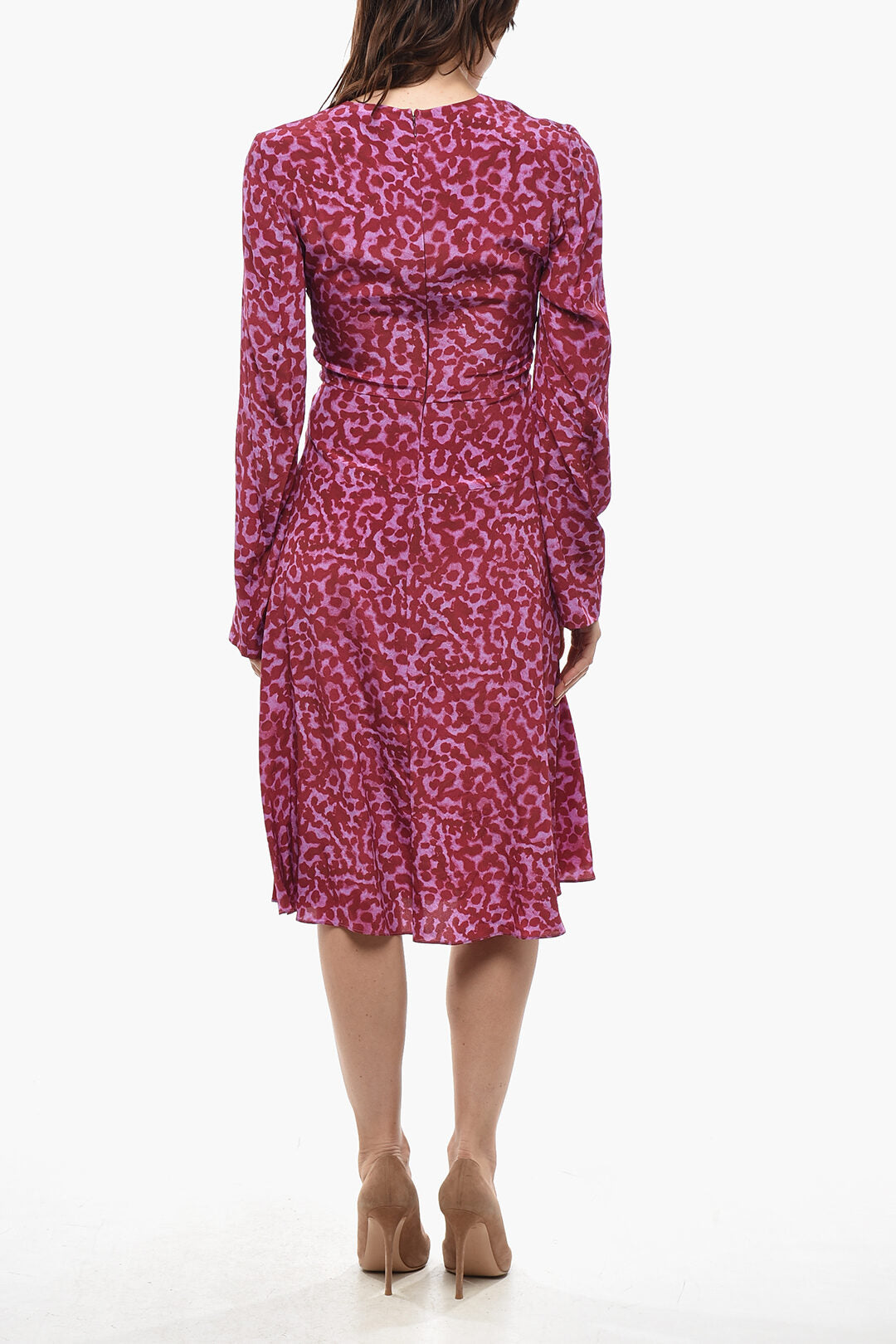 Stella McCartney 2900~Silk Animalier Print Long-Sleeve Dress with V-Neck, view 2