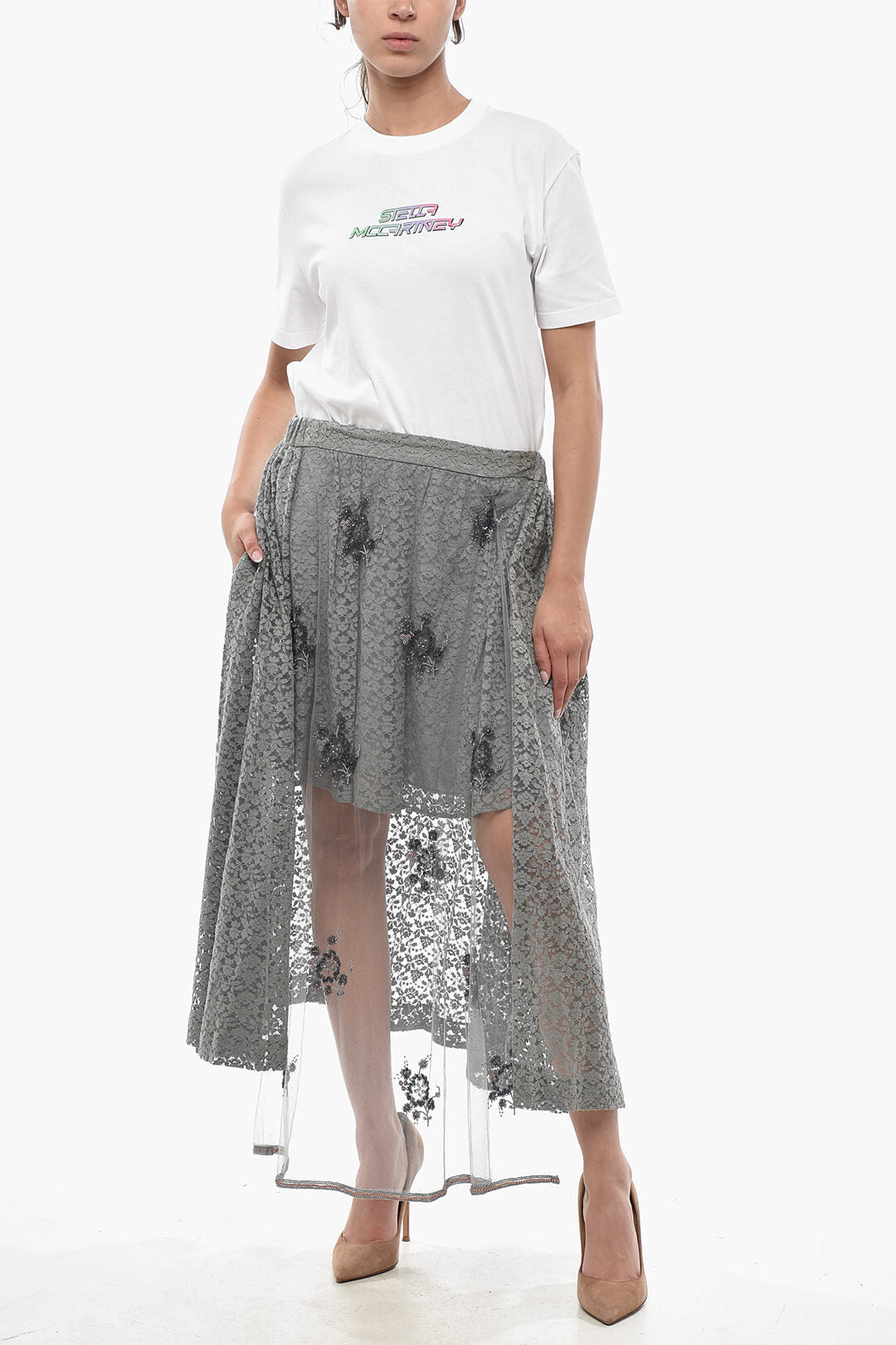 Stella McCartney 2470~ISABELLA Long Skirt With Mesh Detail