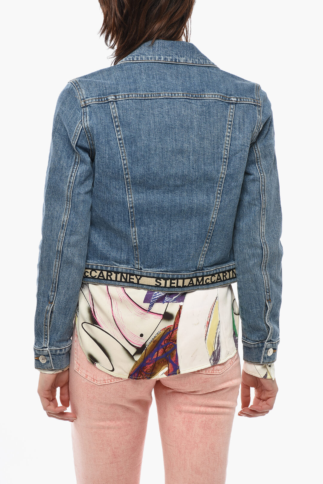Stella McCartney 2405~Cropped Denim Jacket with Logo Embroidery, view 2