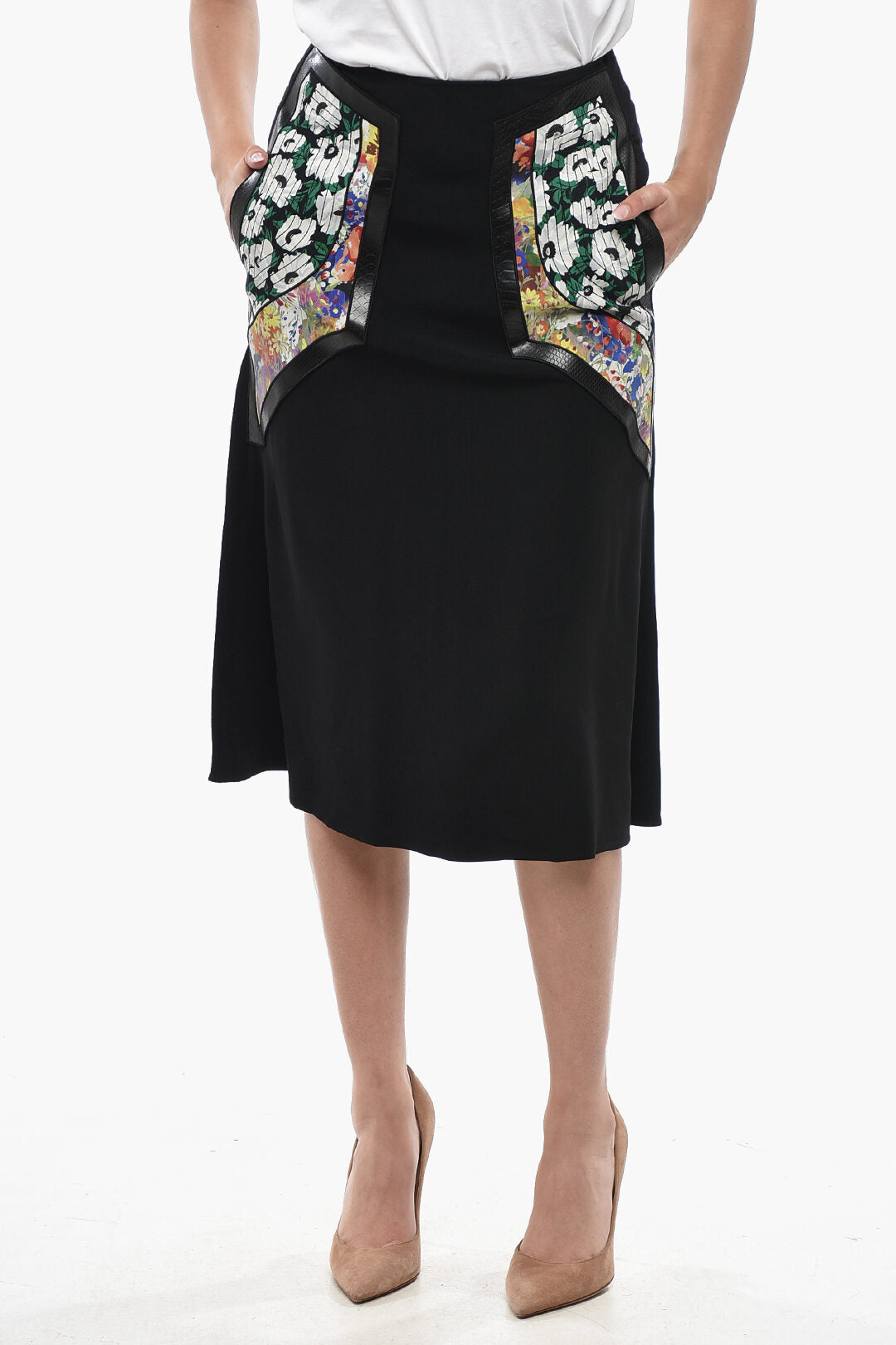 Stella McCartney 3500~Midi Skirt with Floral Patch Motif