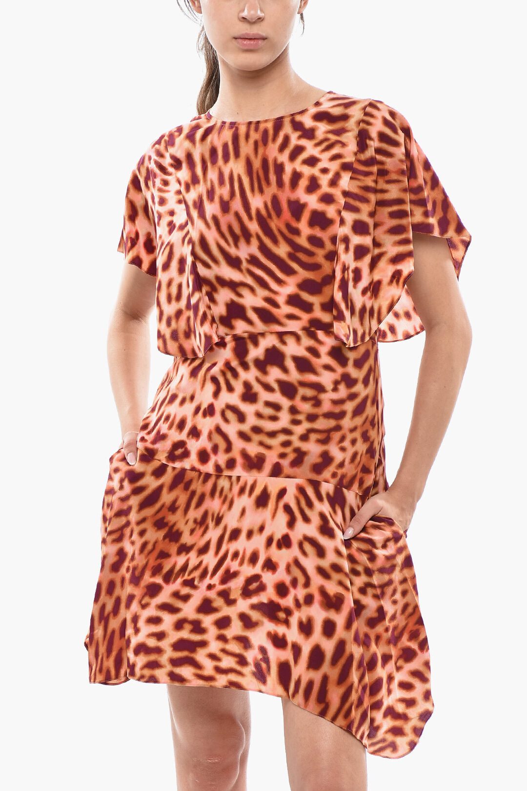 Stella McCartney 3050~Printed Silk Dress With Butterfly Sleeves
