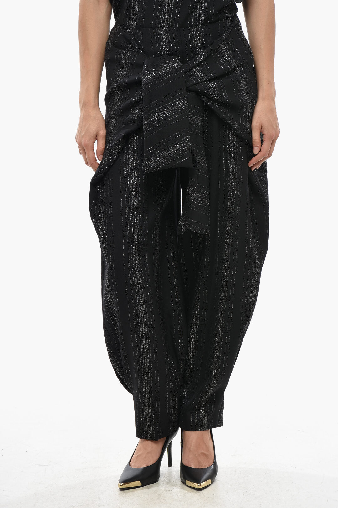 Stella McCartney 3500~Flared Metallic-Fabric Trousers With Maxi Front Bow