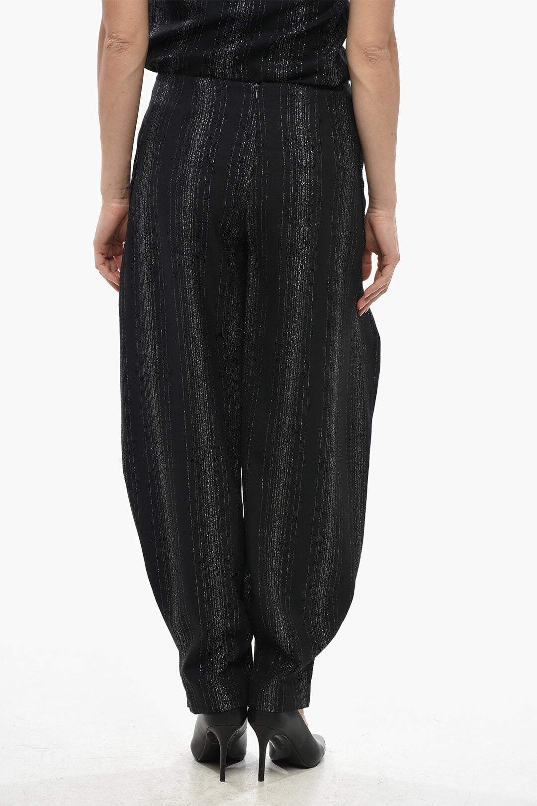 Stella McCartney 3500~Flared Metallic-Fabric Trousers With Maxi Front Bow, view 2