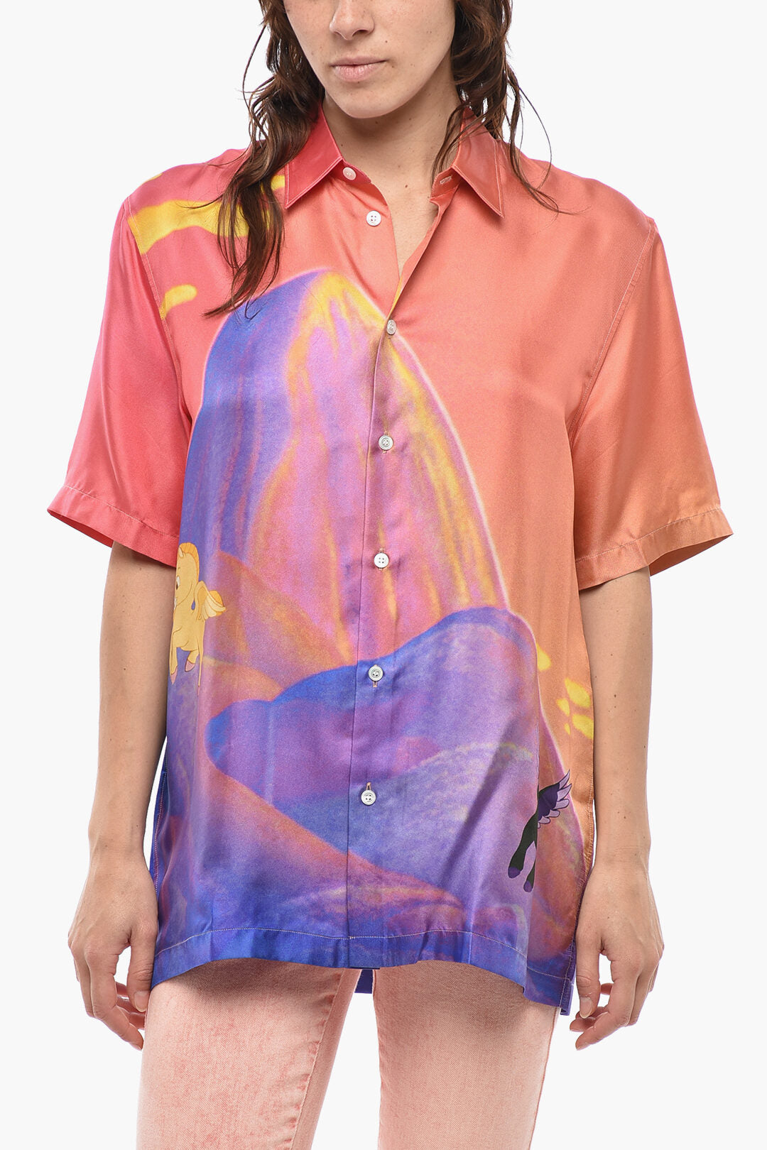 Stella McCartney 3250~DISNEY Silk Short-Sleeve Shirt MOUNT OLYMPUS