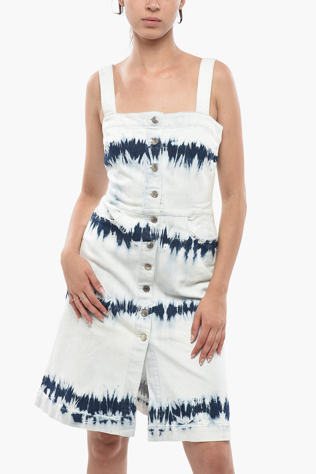 Stella McCartney 2405~Denim Tie Dye Sheath Dress With Front Buttoning