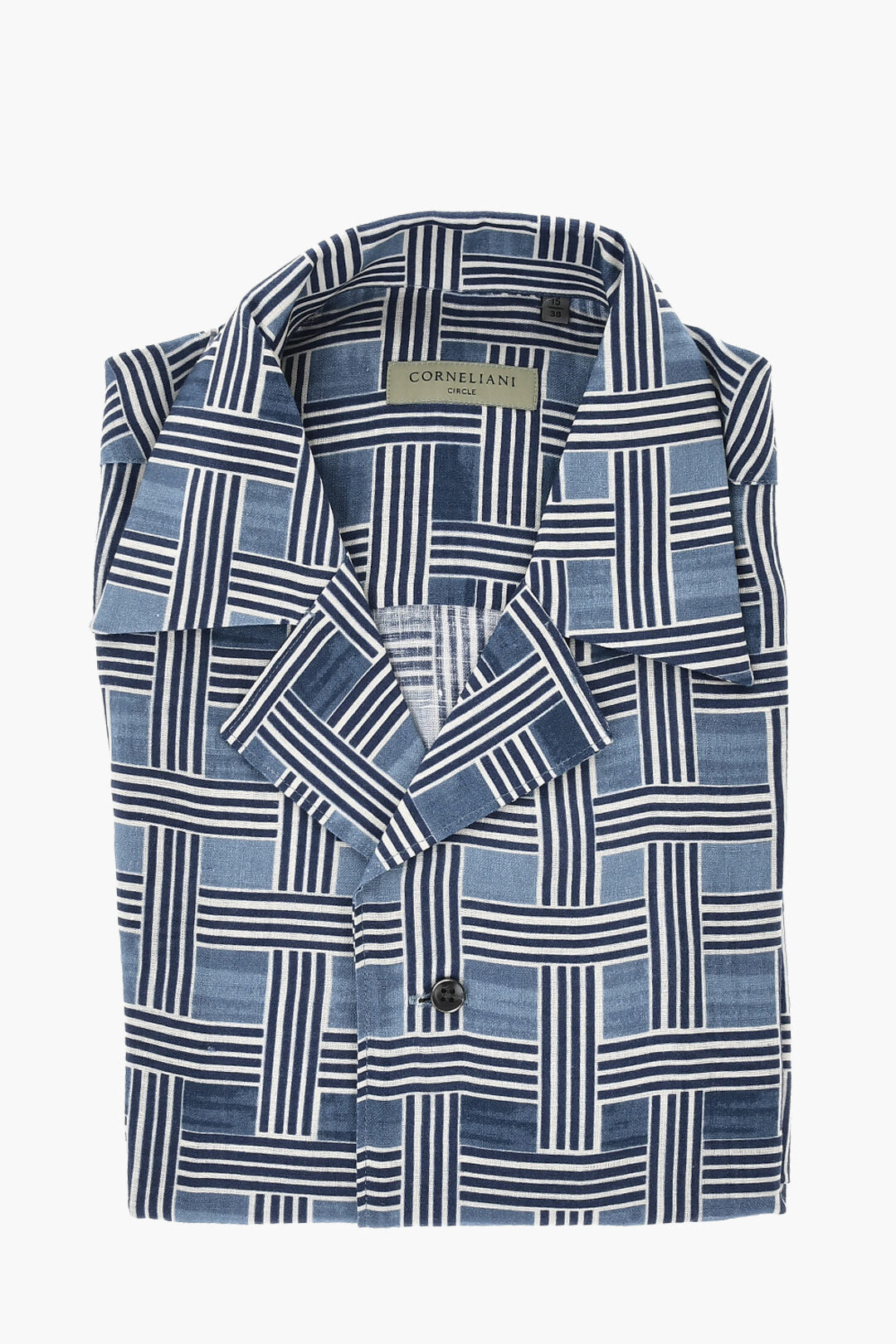 Corneliani 2405~CIRCLE Basketweave-Pattern Linen Shirt With Cuban Collar