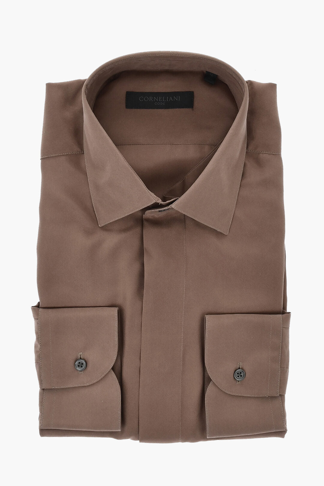 Corneliani 2405~CODE Solid Silk Shirt With Concealed Placket