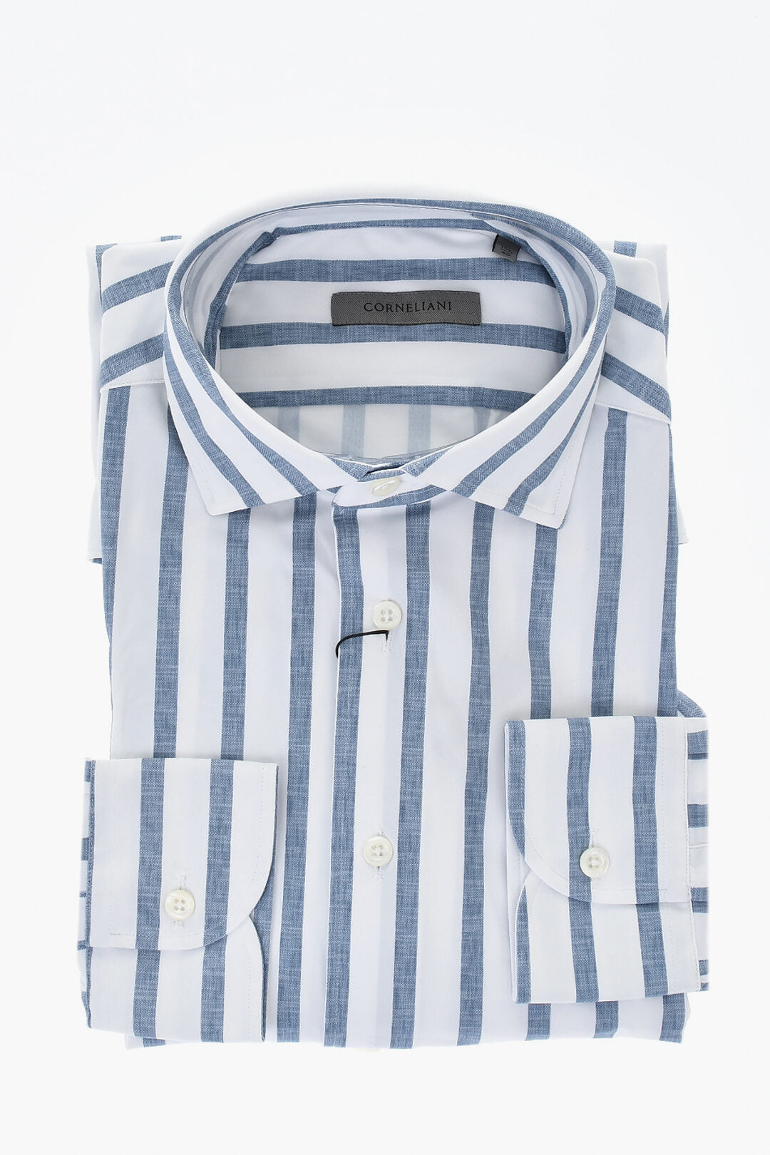 Corneliani 2405~Wrinkle-Free Striped Shirt in Stretch Fabric with French Collar