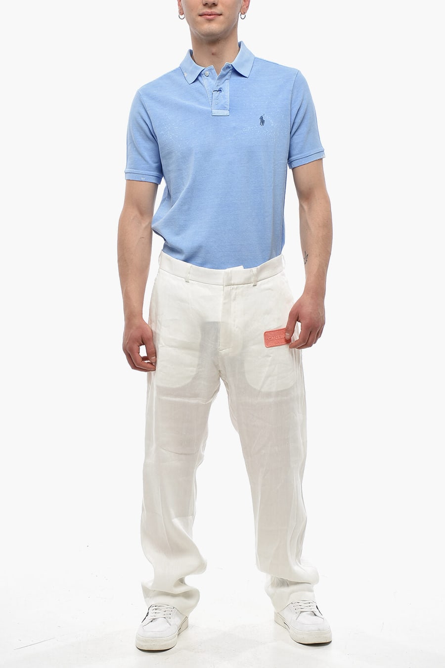 Off-White 2405~Linen-Blend Chino Pants with Patch Logo, view 2