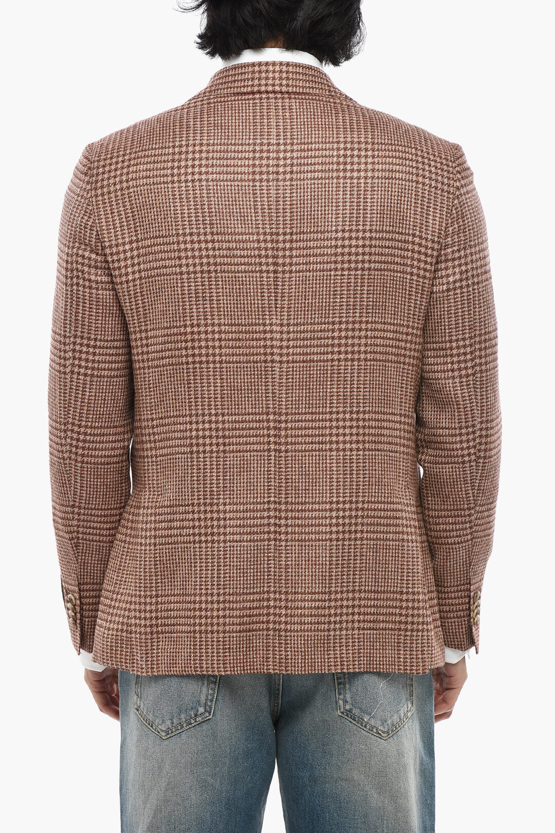Corneliani 2405~CC COLLECTION Virgin Wool-Blend Plaid Blazer with Patch Pockets, view 2