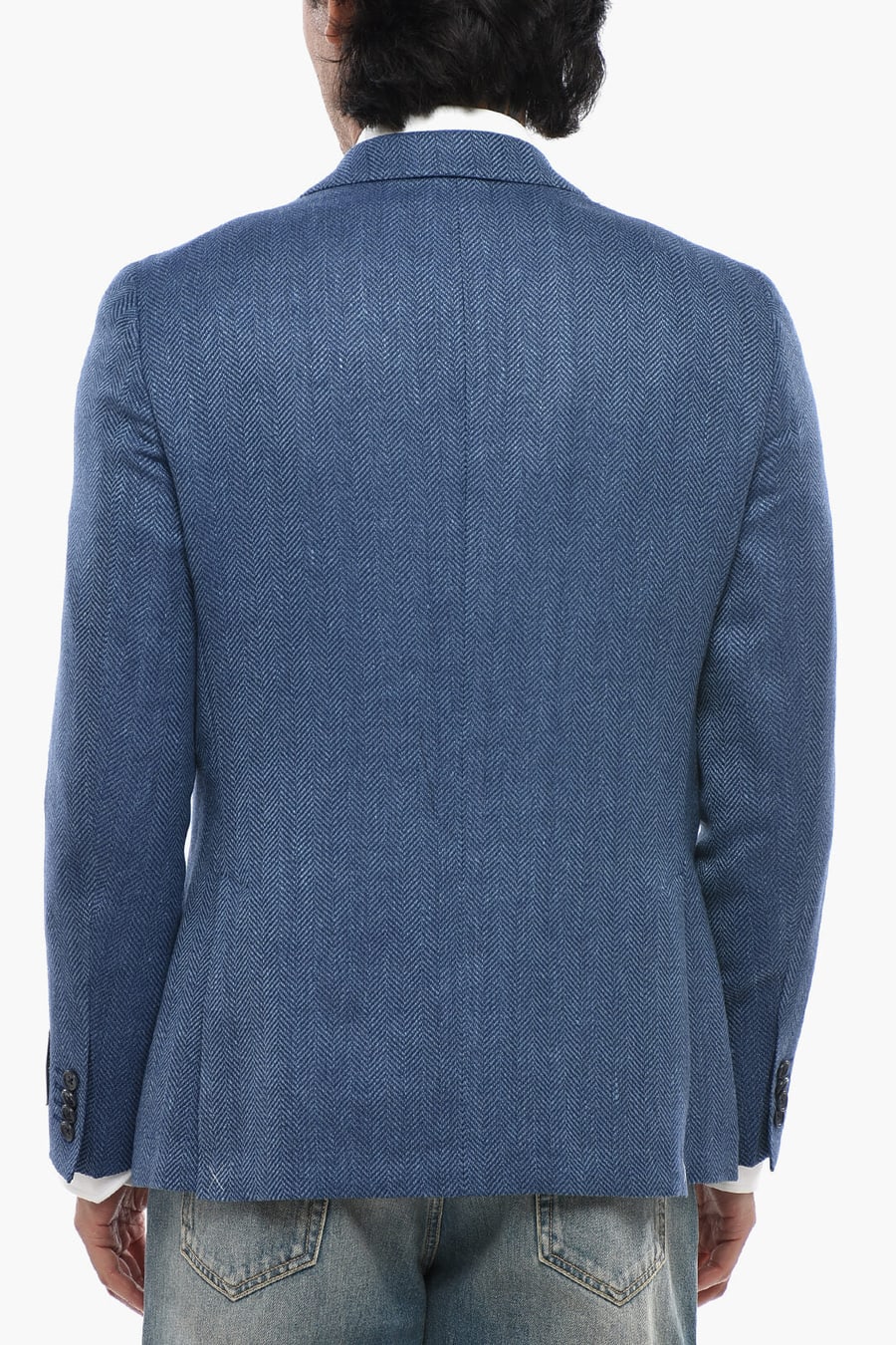 Corneliani 2405~CC COLLECTION Linen-Blend Herringbone Blazer with Patch Pockets, view 2