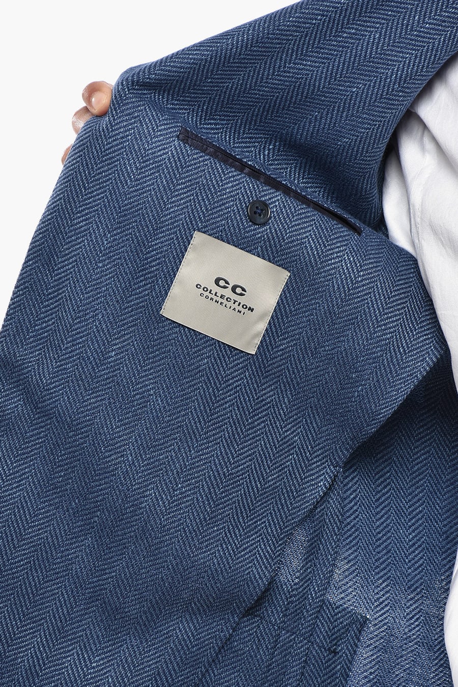 Corneliani 2405~CC COLLECTION Linen-Blend Herringbone Blazer with Patch Pockets, view 5