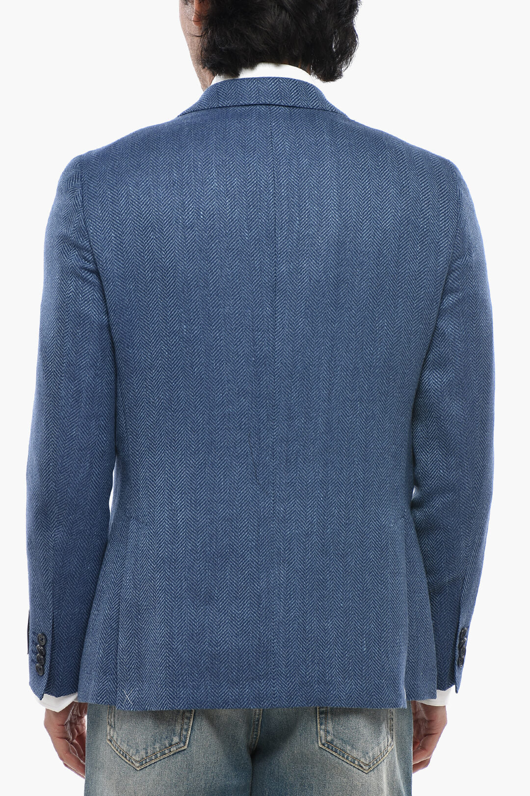 Corneliani 2405~CC COLLECTION Linen-Blend Herringbone Blazer with Patch Pockets, view 2