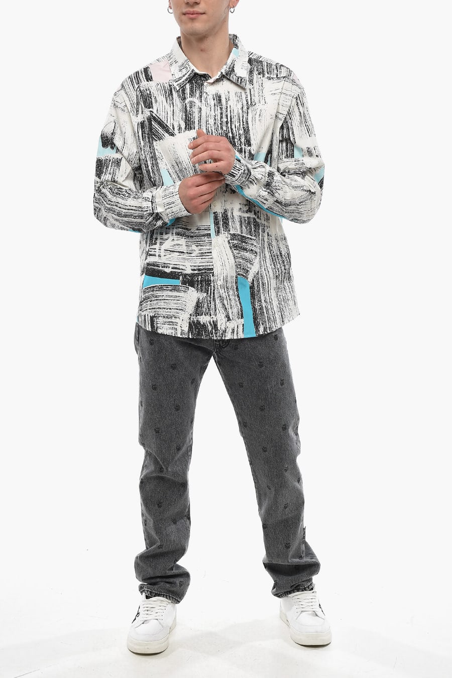 Off-White 0401~SHIRT Cotton Shirt TOMEK with Abstract Pattern, view 4