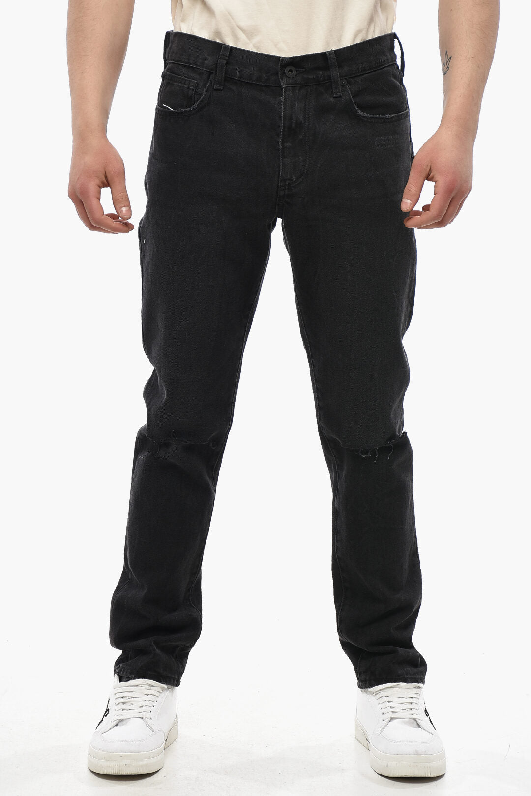 Off-White 3500~Distressed Cotton Skinny-Fit Jeans 17cm