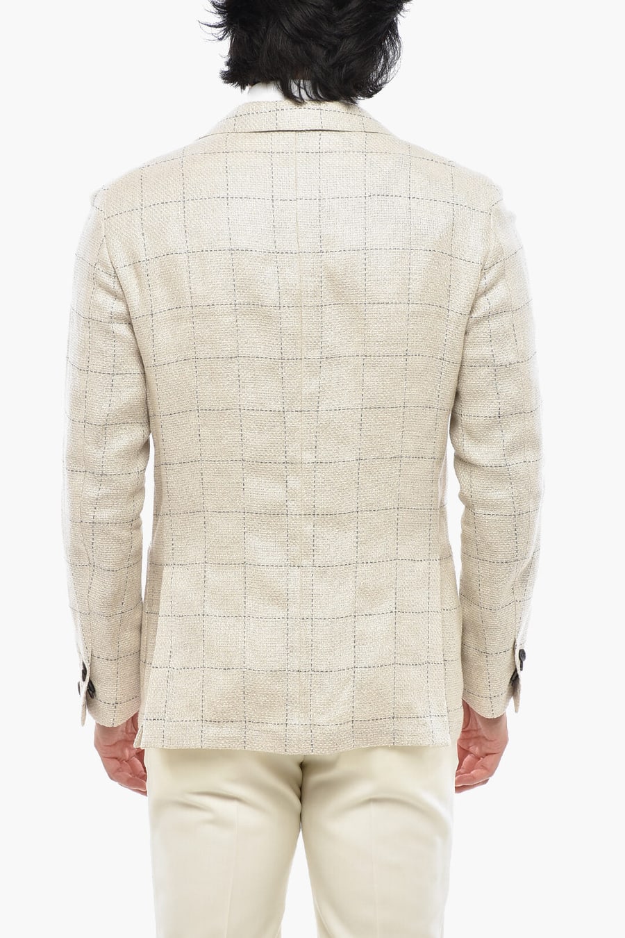 Corneliani 2405~CIRCLE Unlined Hemp Blend Blazer With Windowpane Pattern