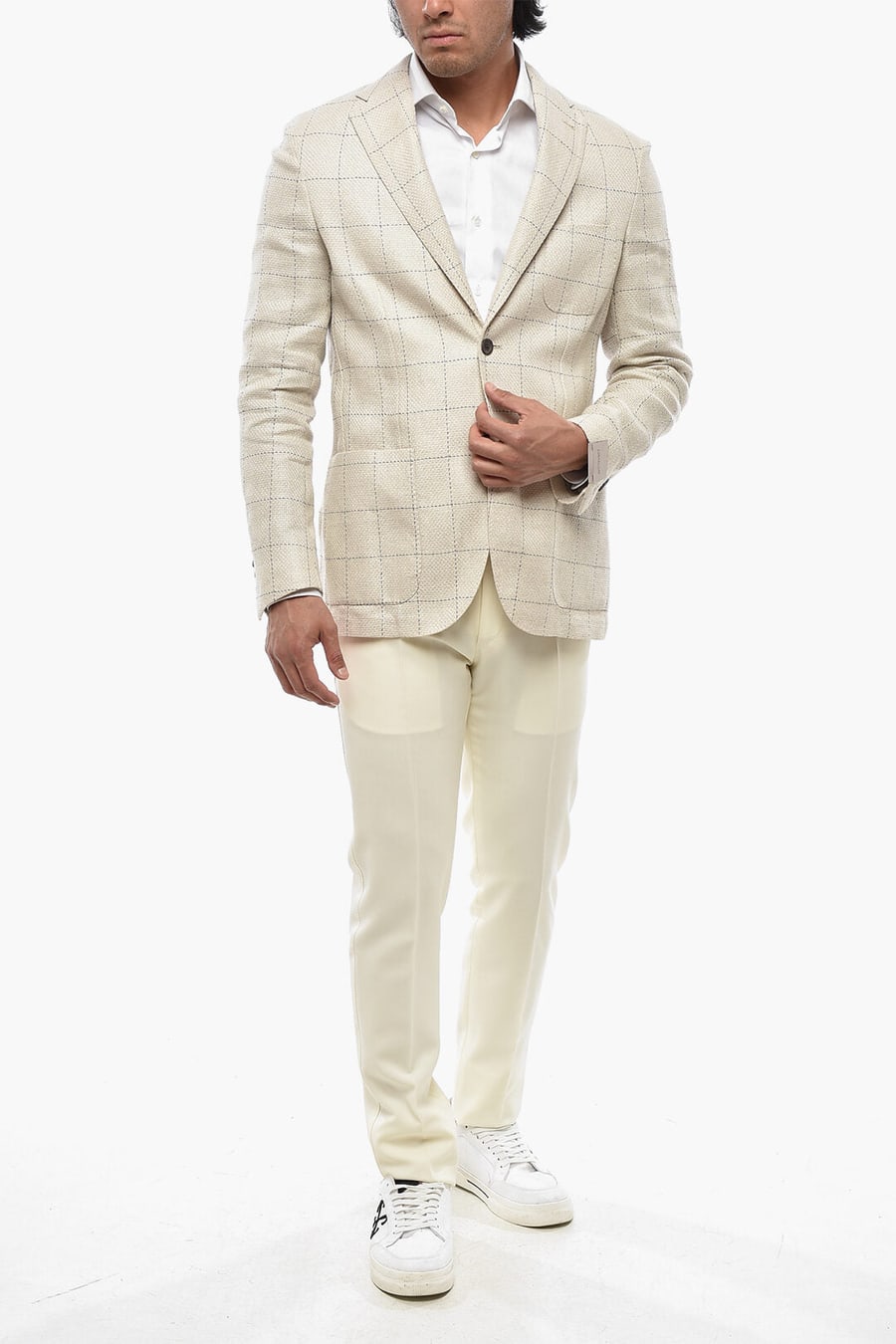 Corneliani 2405~CIRCLE Unlined Hemp Blend Blazer With Windowpane Pattern, view 2
