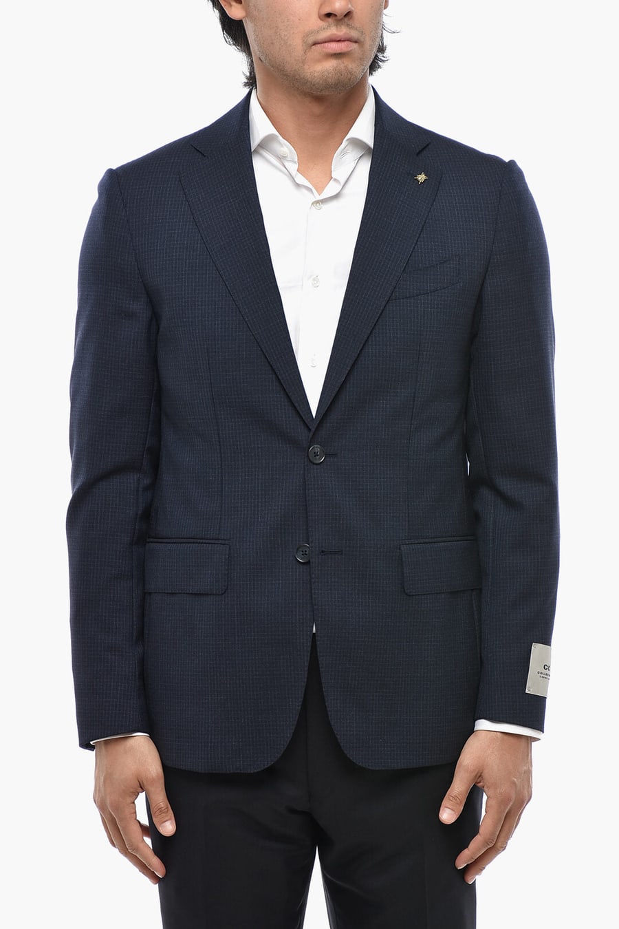 Corneliani 2405~CC COLLECTION 2-Button Ripstop Virgin Wool Checked Blazer