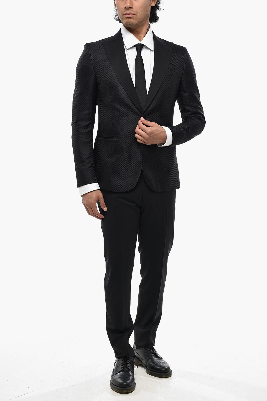Corneliani 3500~CODE Silk Jacquard Blazer With Satin Peak Lapel
