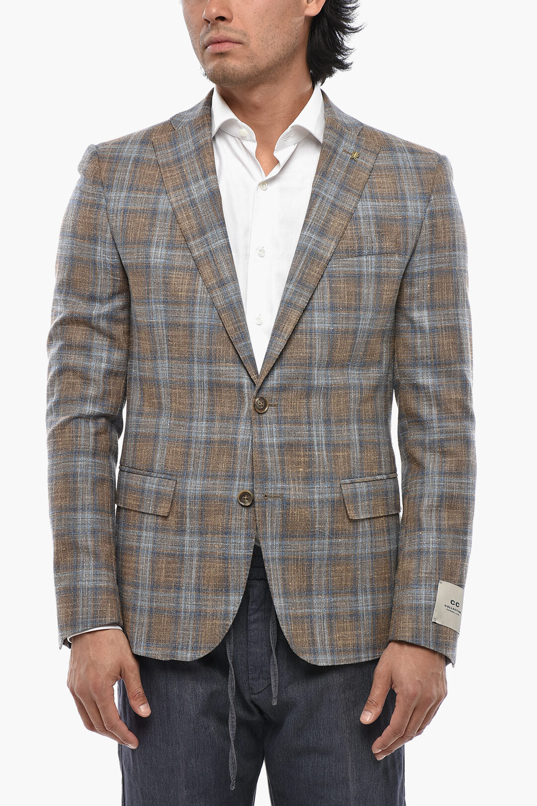 Corneliani 2405~CC COLLECTION 2-Button Plaid Jacket with Flap Pockets