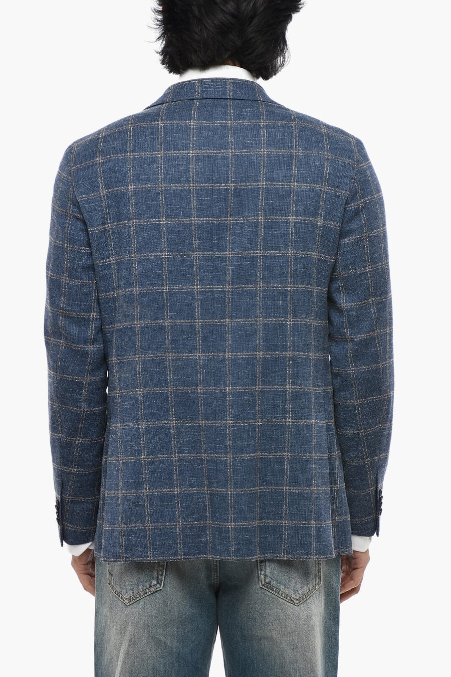 Corneliani 2405~Cotton-Blend Half-Lined Blazer with Windowpane Pattern, view 2