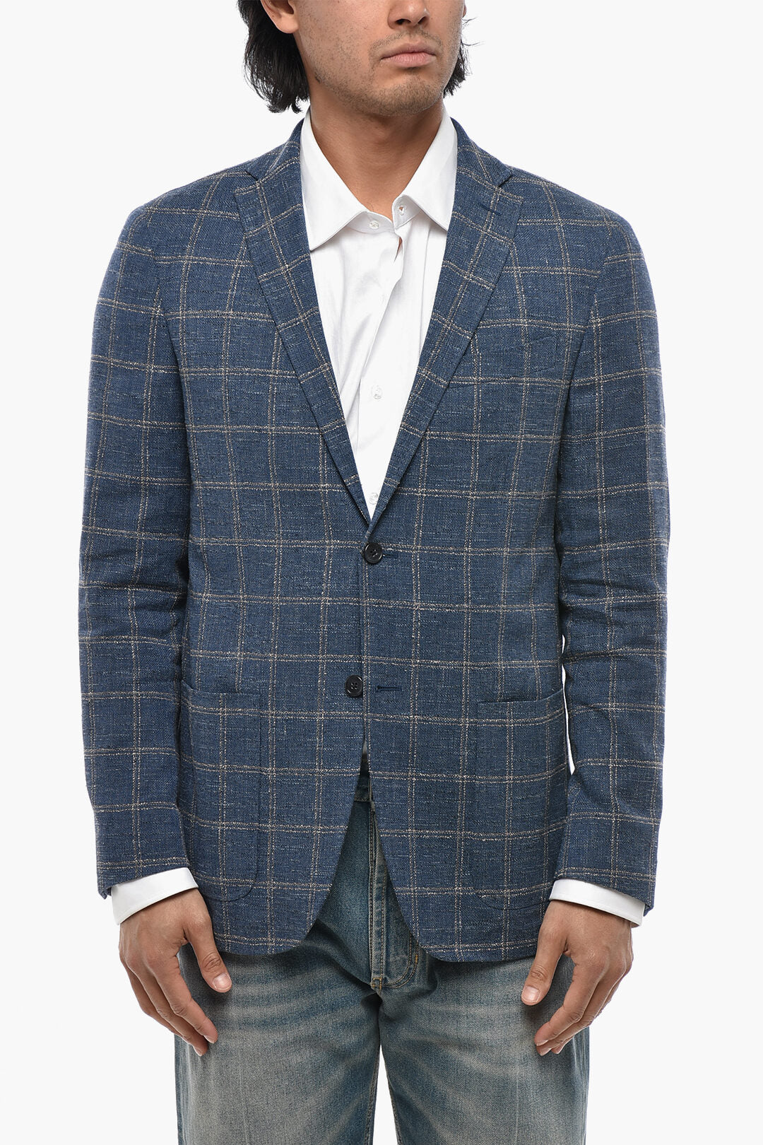 Corneliani 2405~Cotton-Blend Half-Lined Blazer with Windowpane Pattern