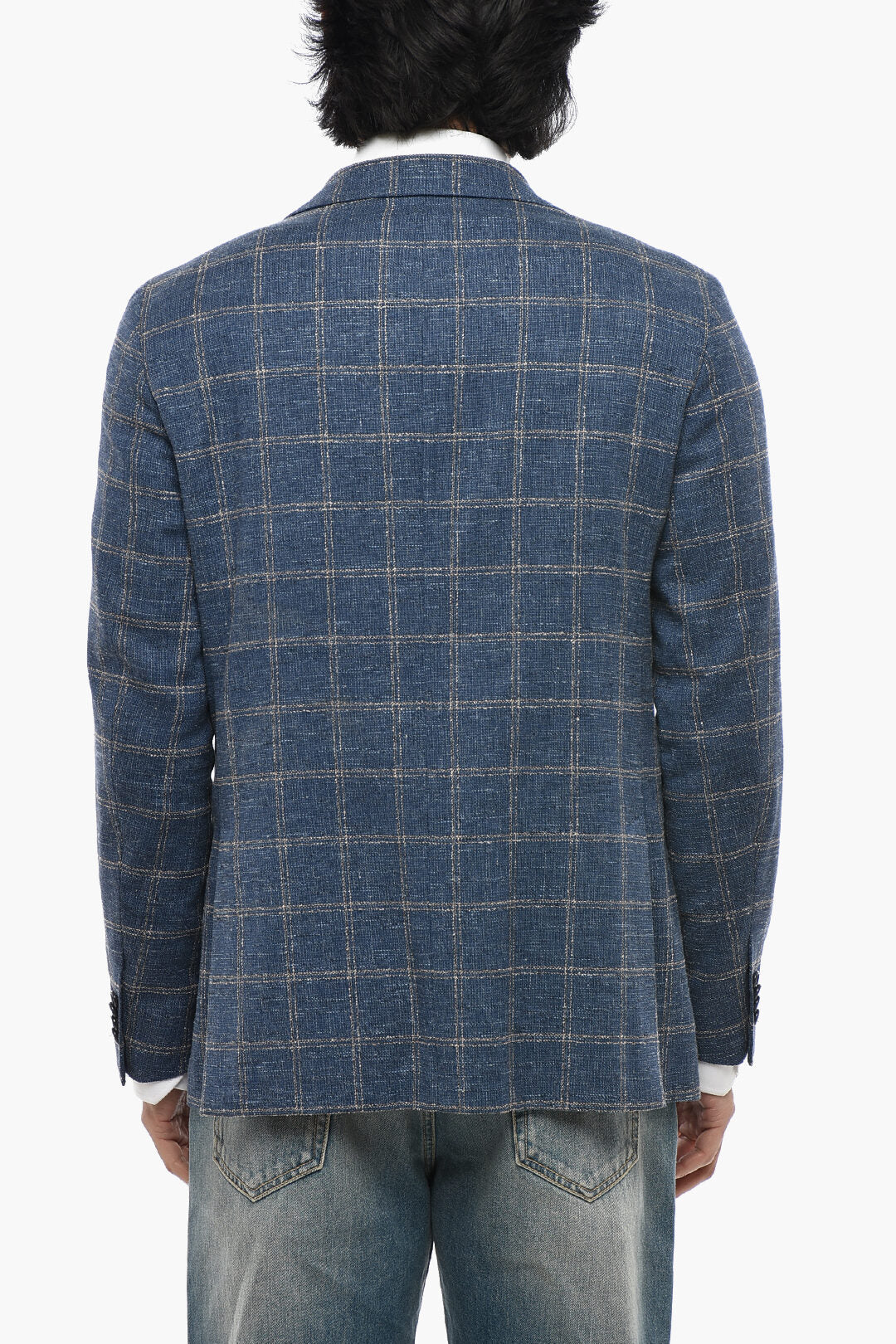 Corneliani 2405~Cotton-Blend Half-Lined Blazer with Windowpane Pattern, view 2