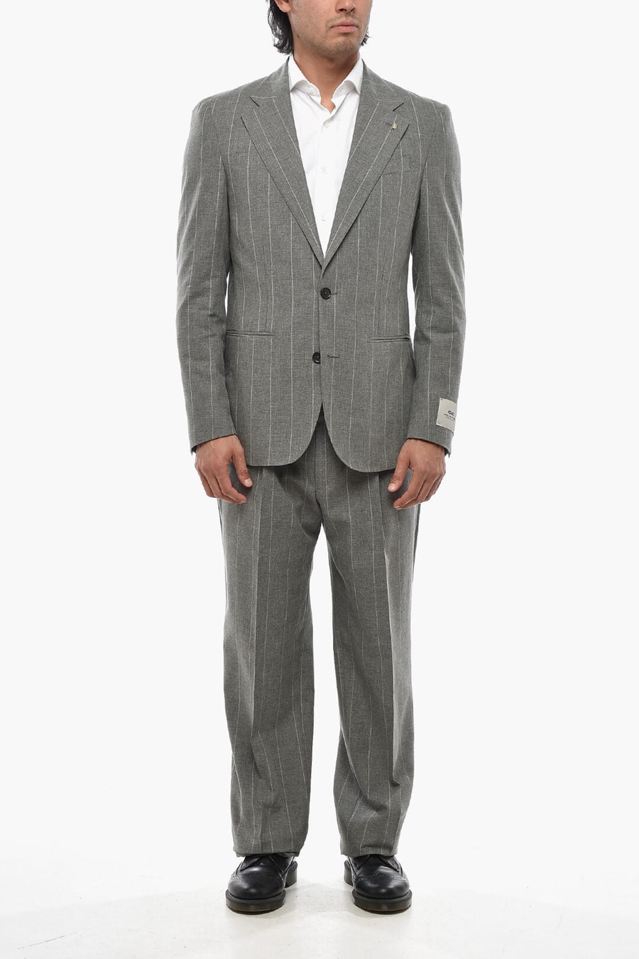 Corneliani 2470~CC COLLECTION Two-Button Pinstripe Suit With Classic Notch Lapel And Double Side Vents