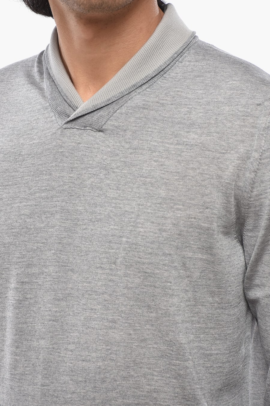 Corneliani 2470~Solid Virgin Wool V-Neck Sweater, view 3