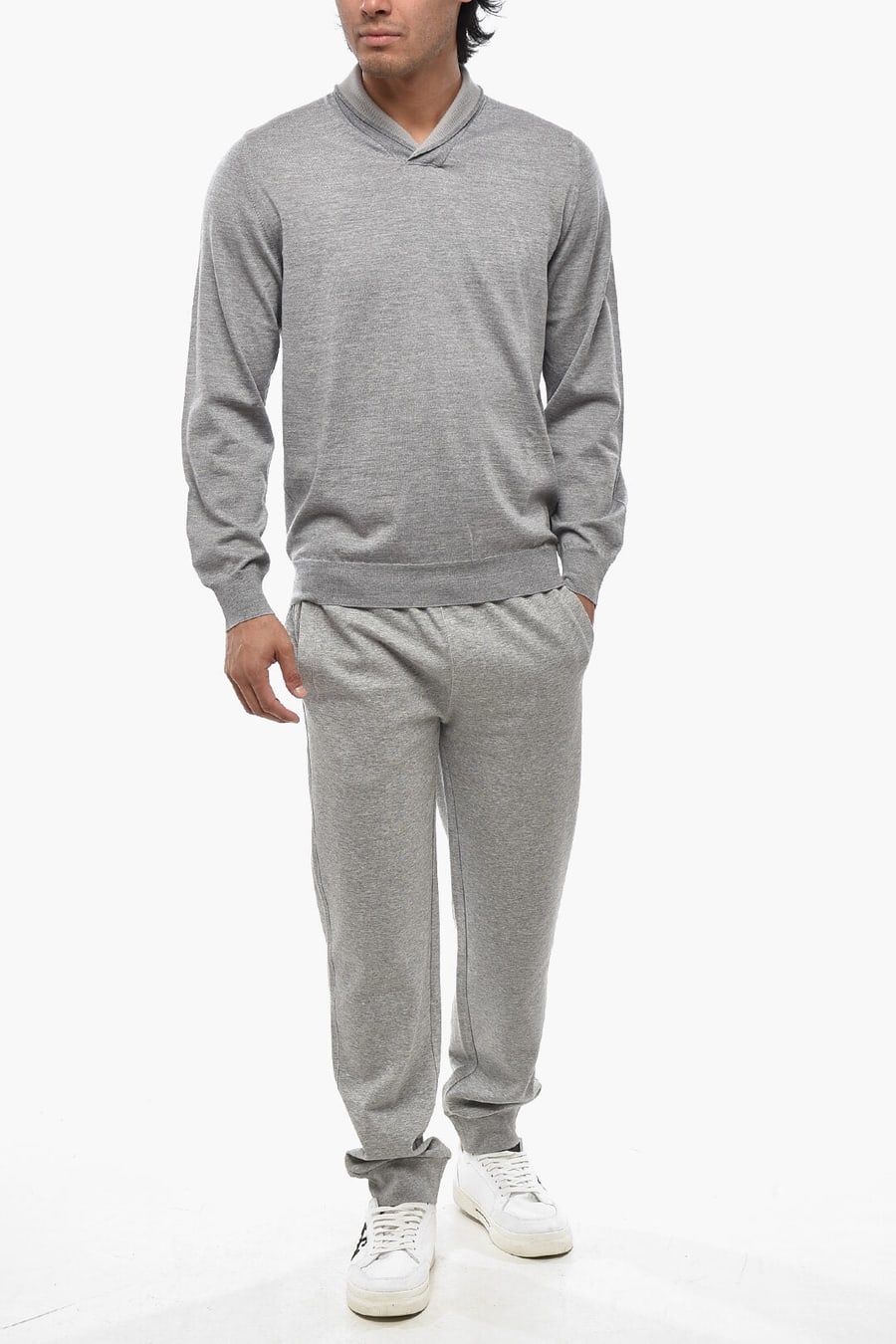 Corneliani 2470~Solid Virgin Wool V-Neck Sweater, view 4