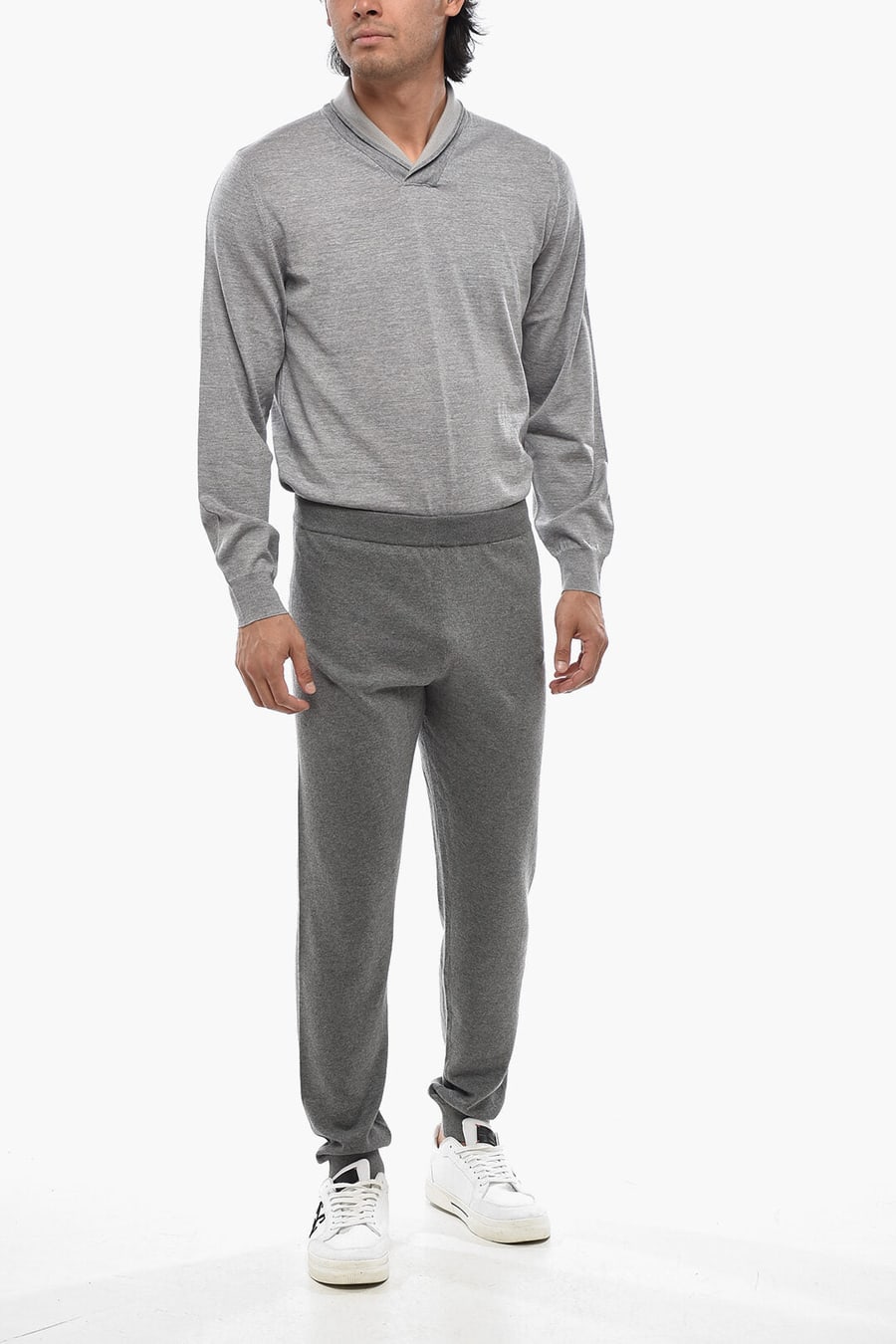 Corneliani 2470~Solid Cotton-Cashmere Joggers With Cuffs, view 2