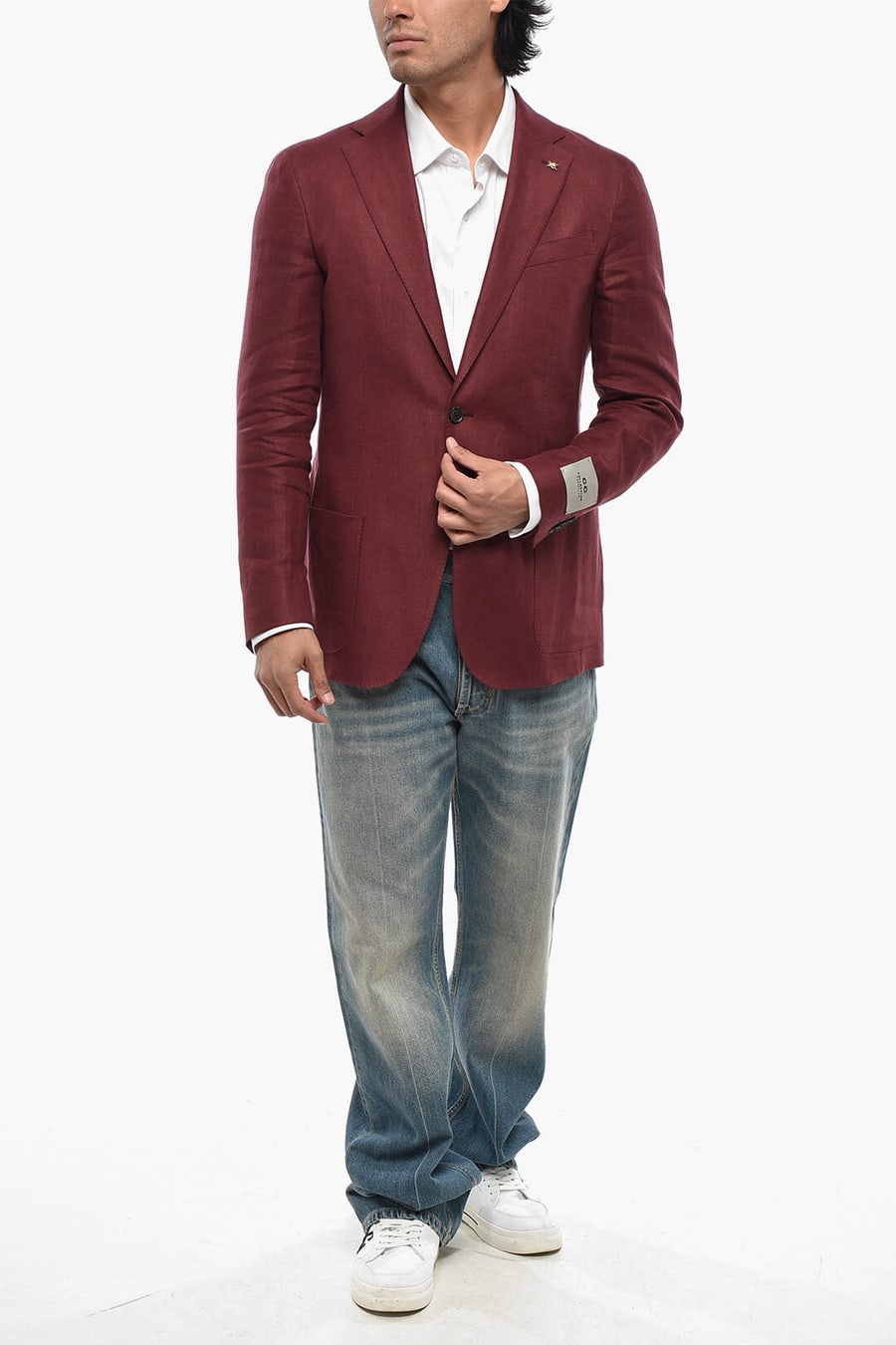 Corneliani 2900~CC COLLECTION Two-Button Linen Blazer, view 4