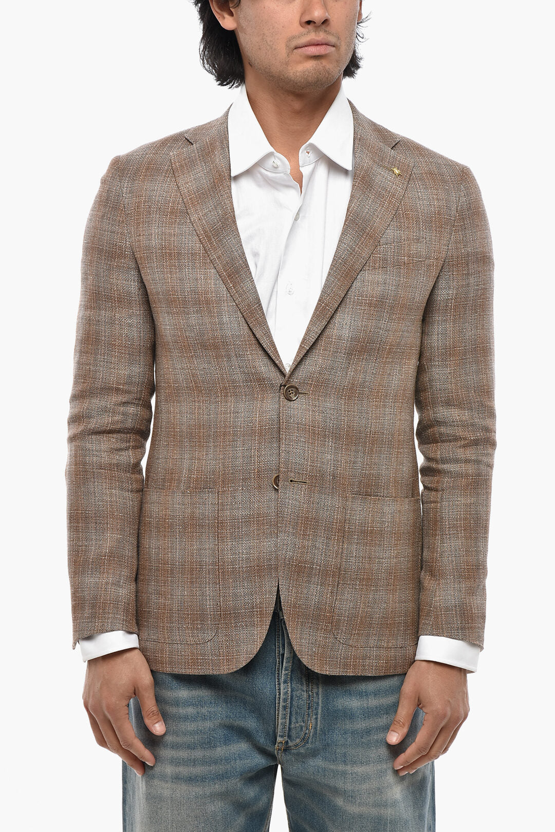 Corneliani 2500~CC COLLECTION Linen-Blend Blazer with Patch Pockets