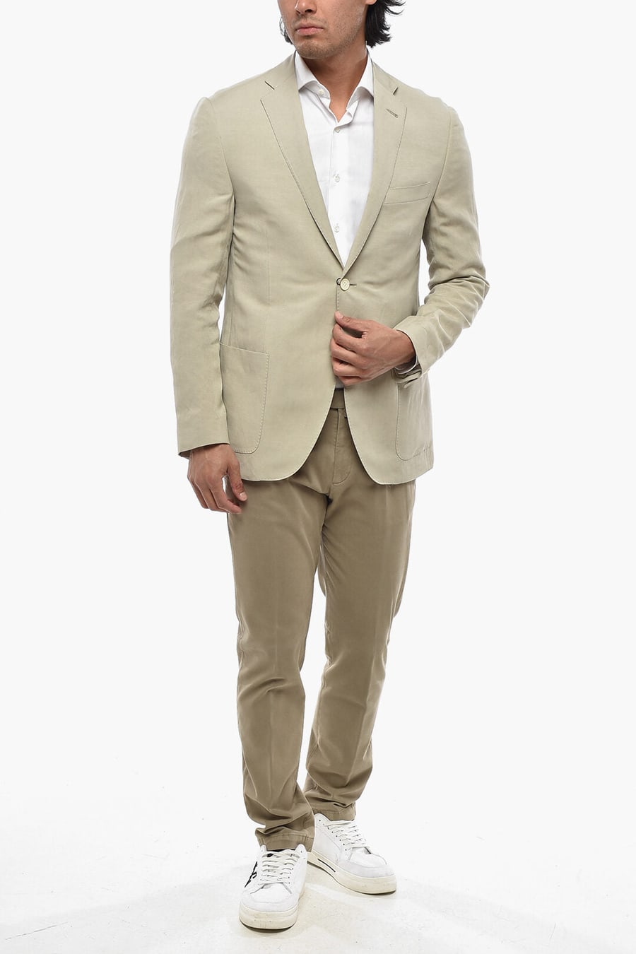 Corneliani 2500~Semi-lined Linen-Blend Blazer with Patch Pockets, view 4