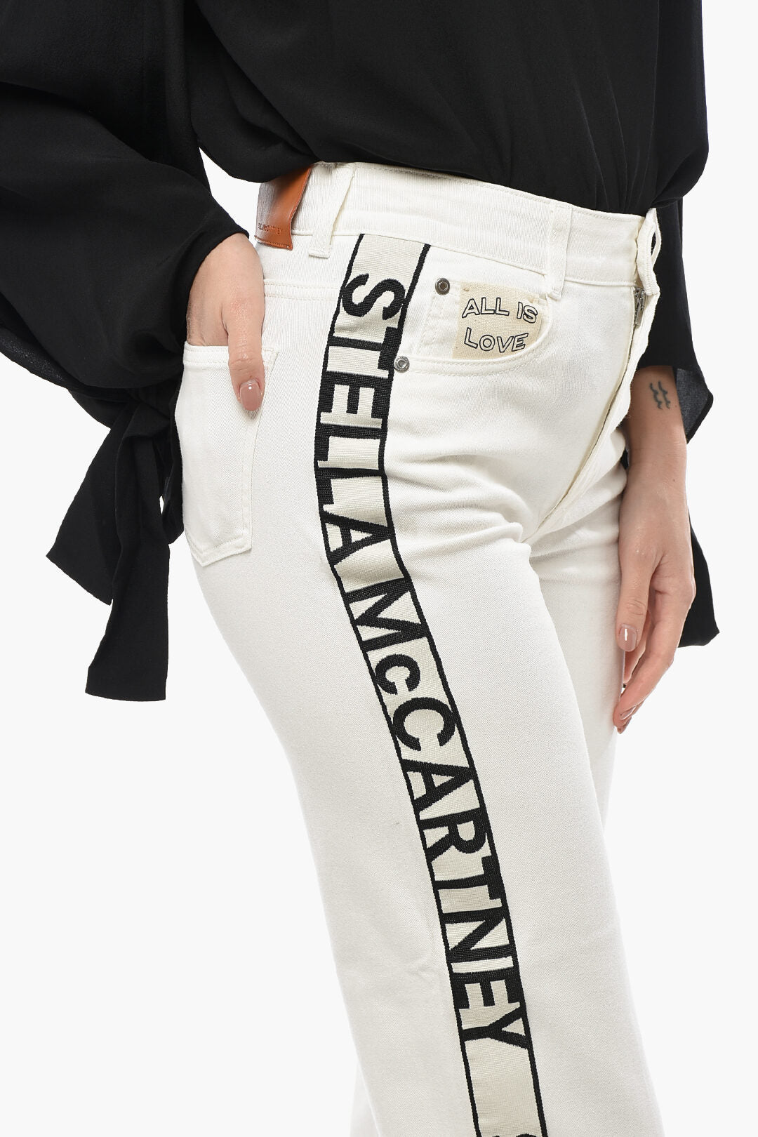 Stella McCartney 2405~Cropped-Fit Jeans with 20cm Branded Side Stripes