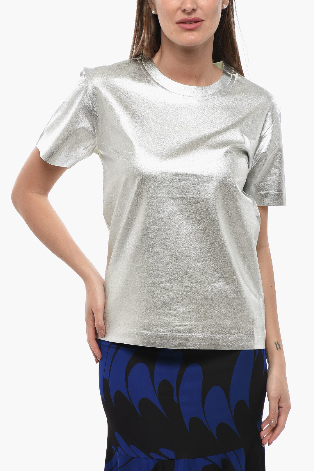 Stella McCartney 3050~Lamé-Coated Cotton Crewneck T-Shirt