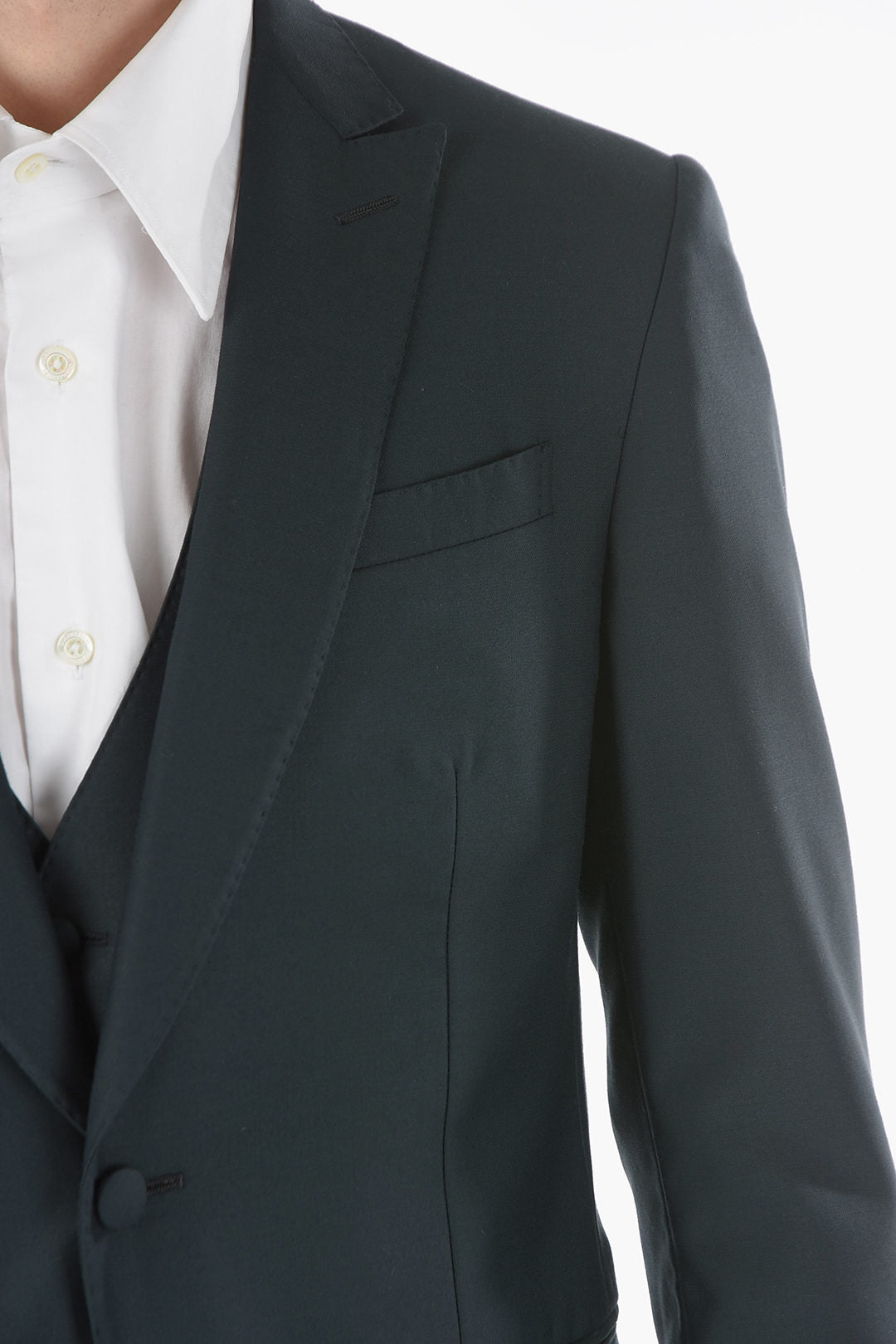 Corneliani 2850~Three-Piece Suit with Waistcoat CERIM.ACADEMY in Virgin Wool with Single Vent and Peak Lapel