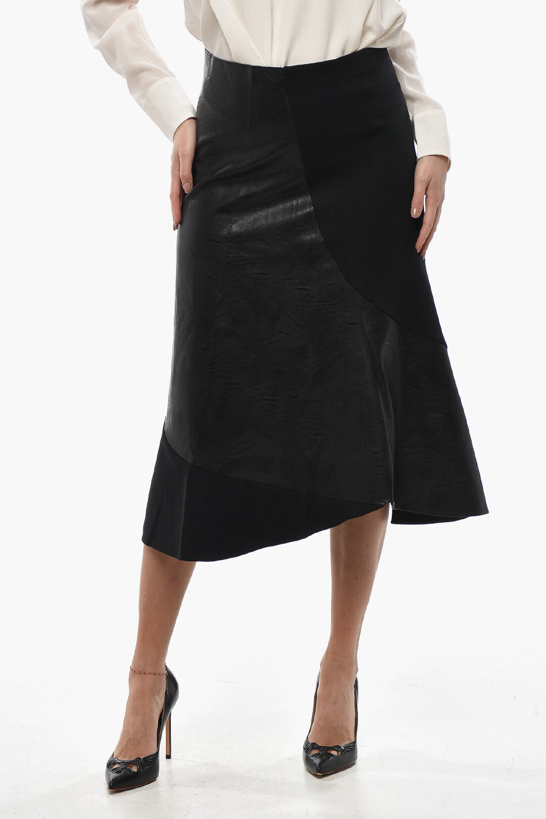 Stella McCartney 3500~Flared Midi Skirt BRENDA with Faux-Leather Bands