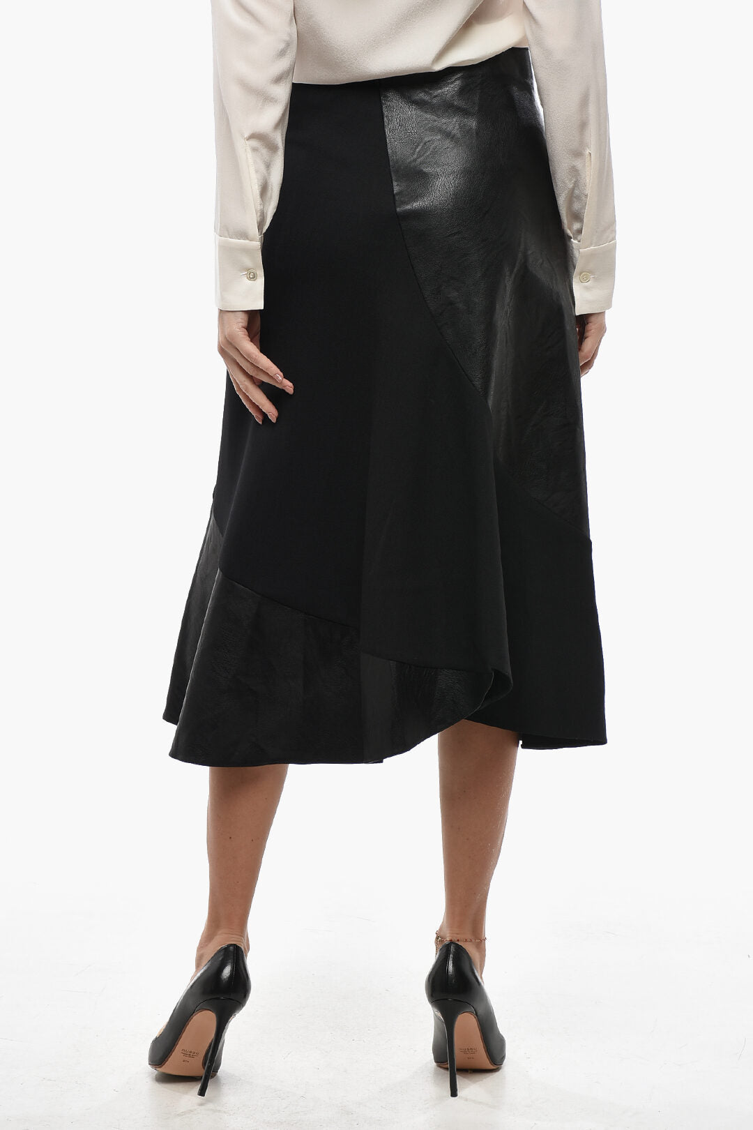 Stella McCartney 3500~Flared Midi Skirt BRENDA with Faux-Leather Bands, view 2