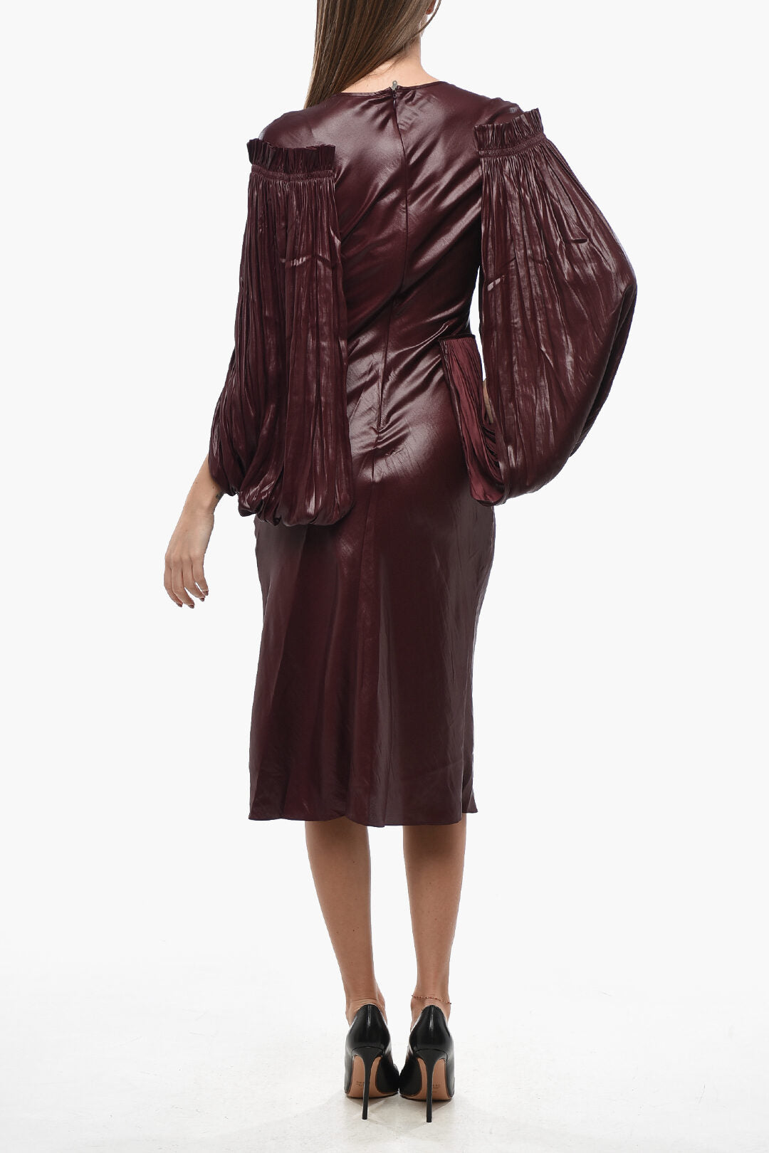 Stella McCartney 2900~Midi Dress BILLOWING with Plissé Sleeves, view 2