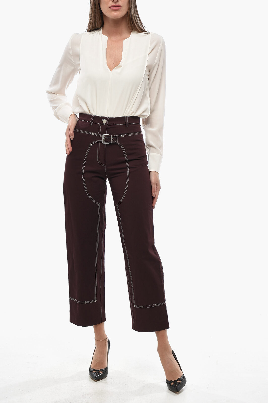 Stella McCartney 2405~Cotton WORKWEAR Pants with Exposed Seams, view 2