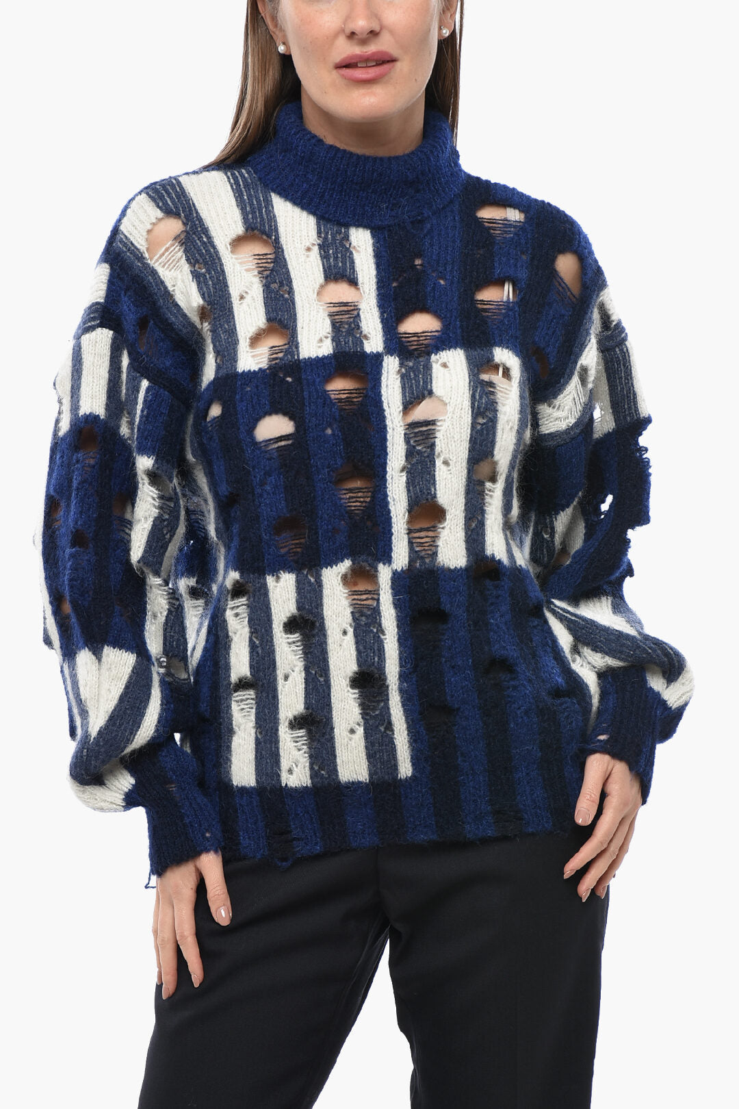 Off-White 2405~Turtleneck Sweater SHIBORI Distressed Alpaca-Blend