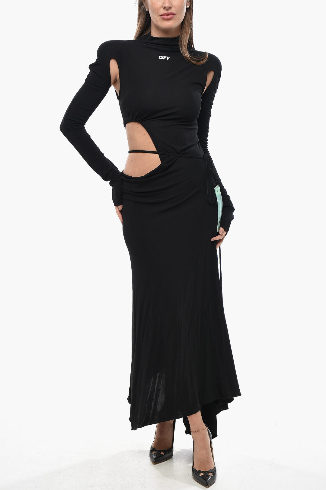 Off-White 3500~Viscose Flared Dress With Cut-Outs