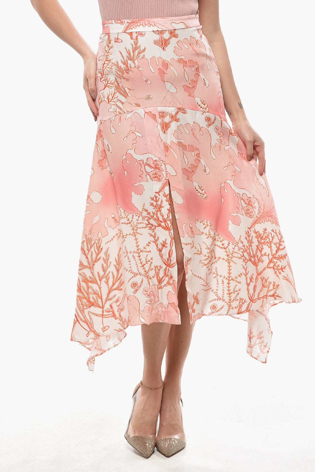 Stella McCartney 2950~Silk Midi Skirt ARIAH with All-Over Coral Print