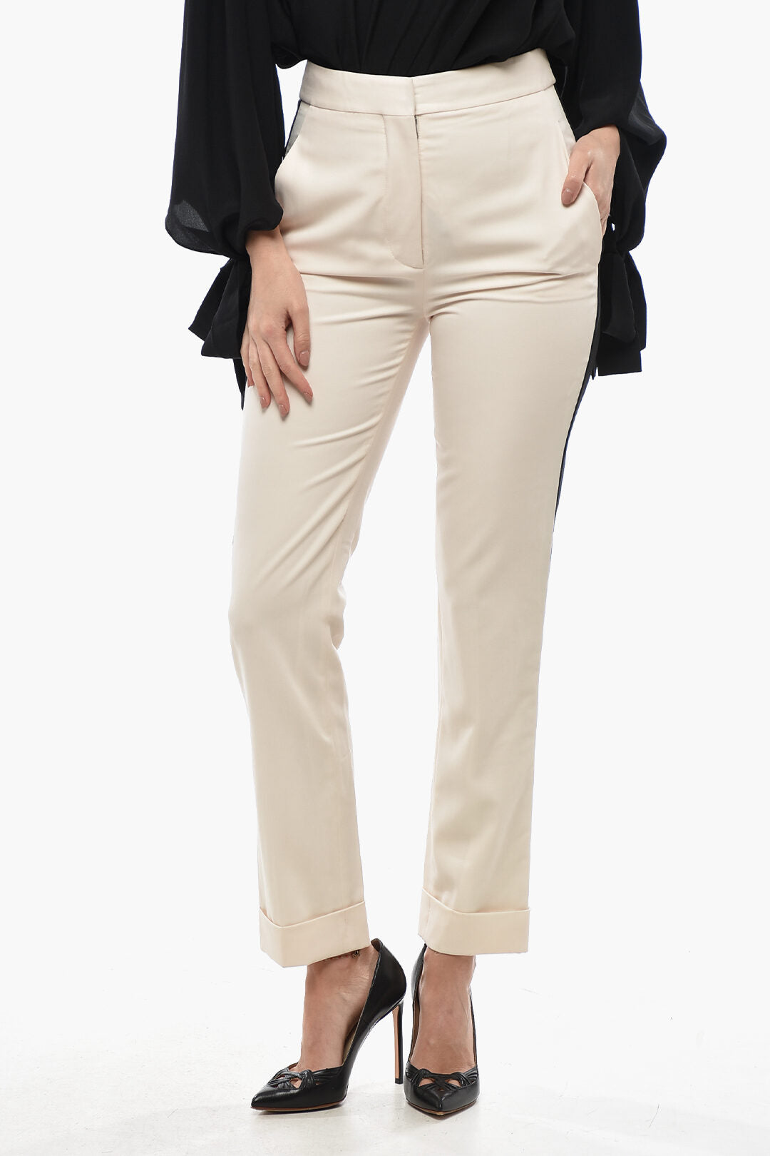 Stella McCartney 2405~Silk Trousers with Contrasting Side Stripes