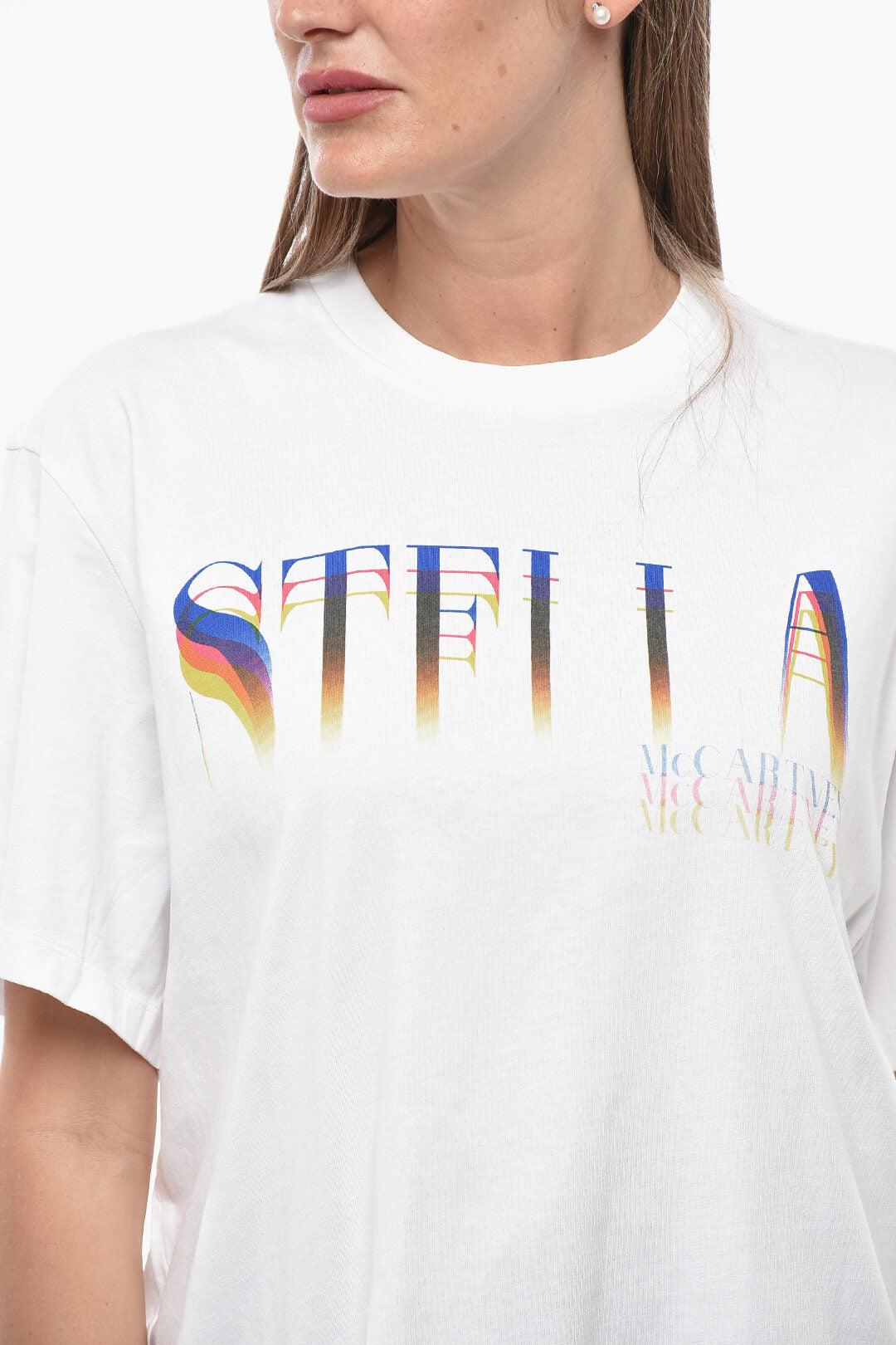 Stella McCartney 2405~Cotton Crew-Neck T-Shirt STELLA with Printed Logo, view 2