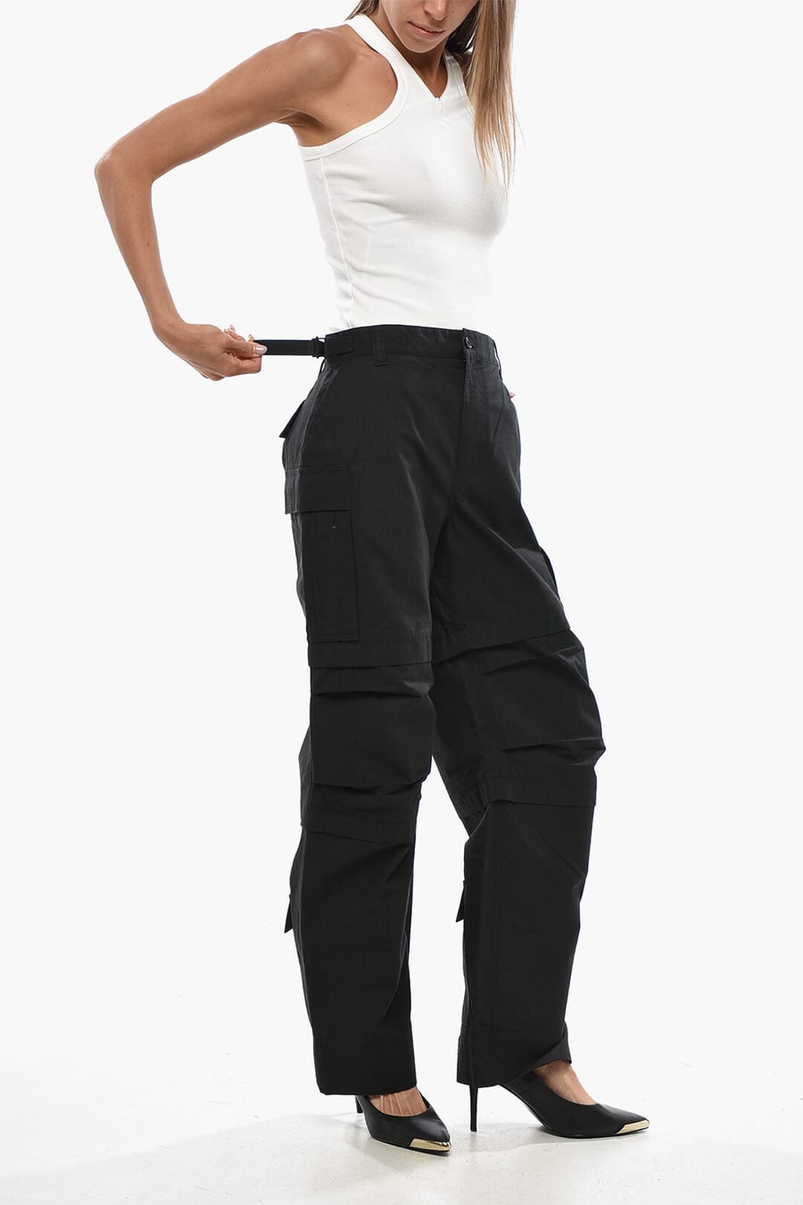 Wardrobe.nyc 3500~Cotton Cargo Pants With Velcro Closure at Ankle, view 3